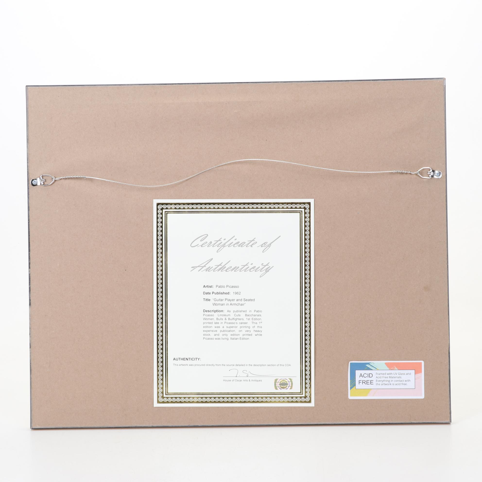 Pablo Picasso Linocut "Guitar Player and Seated Woman," 1962