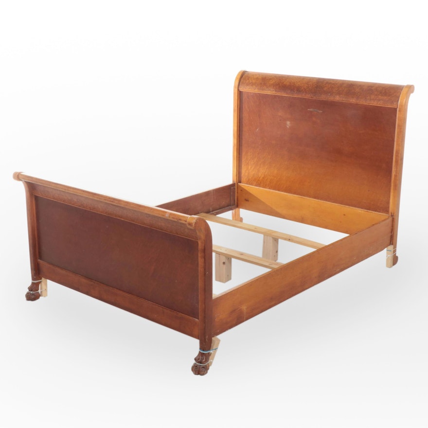 Louis Phillippe Style Birdseye Maple Sleigh Bed with Lion Paw Feet