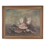 W. R. Allen Coastal Landscape Oil Painting With Shells, 1885