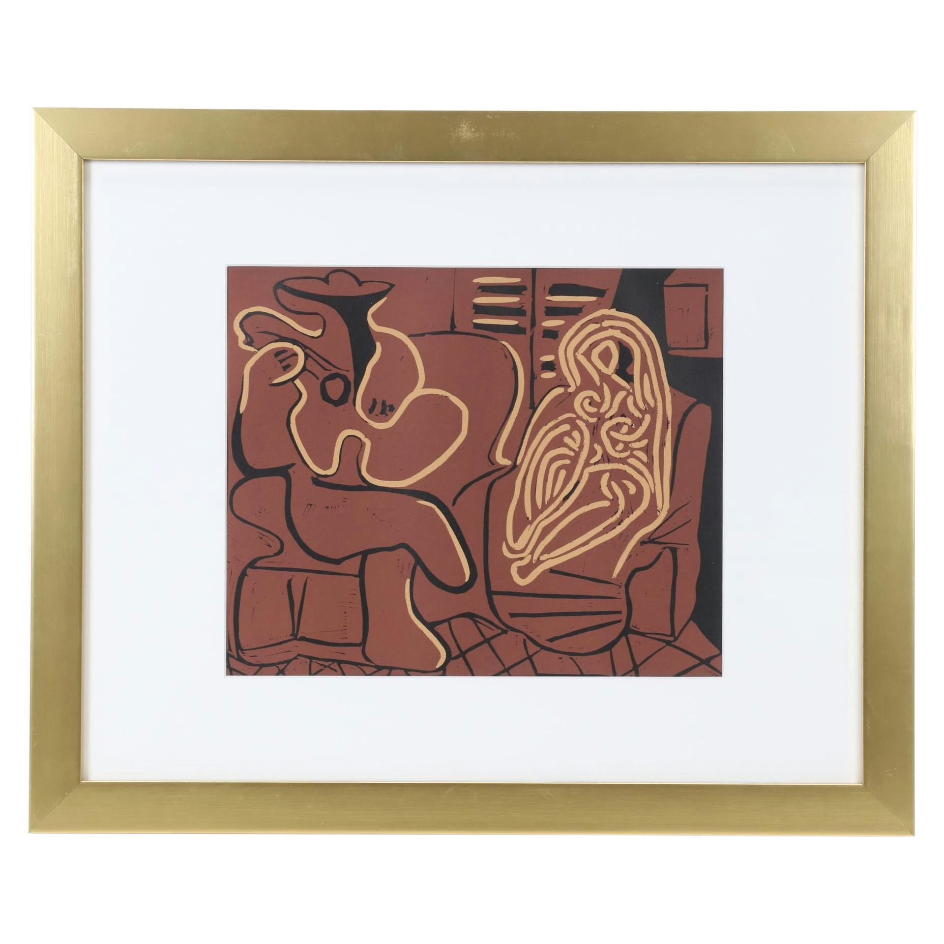 Pablo Picasso Linocut "Guitar Player and Seated Woman," 1962