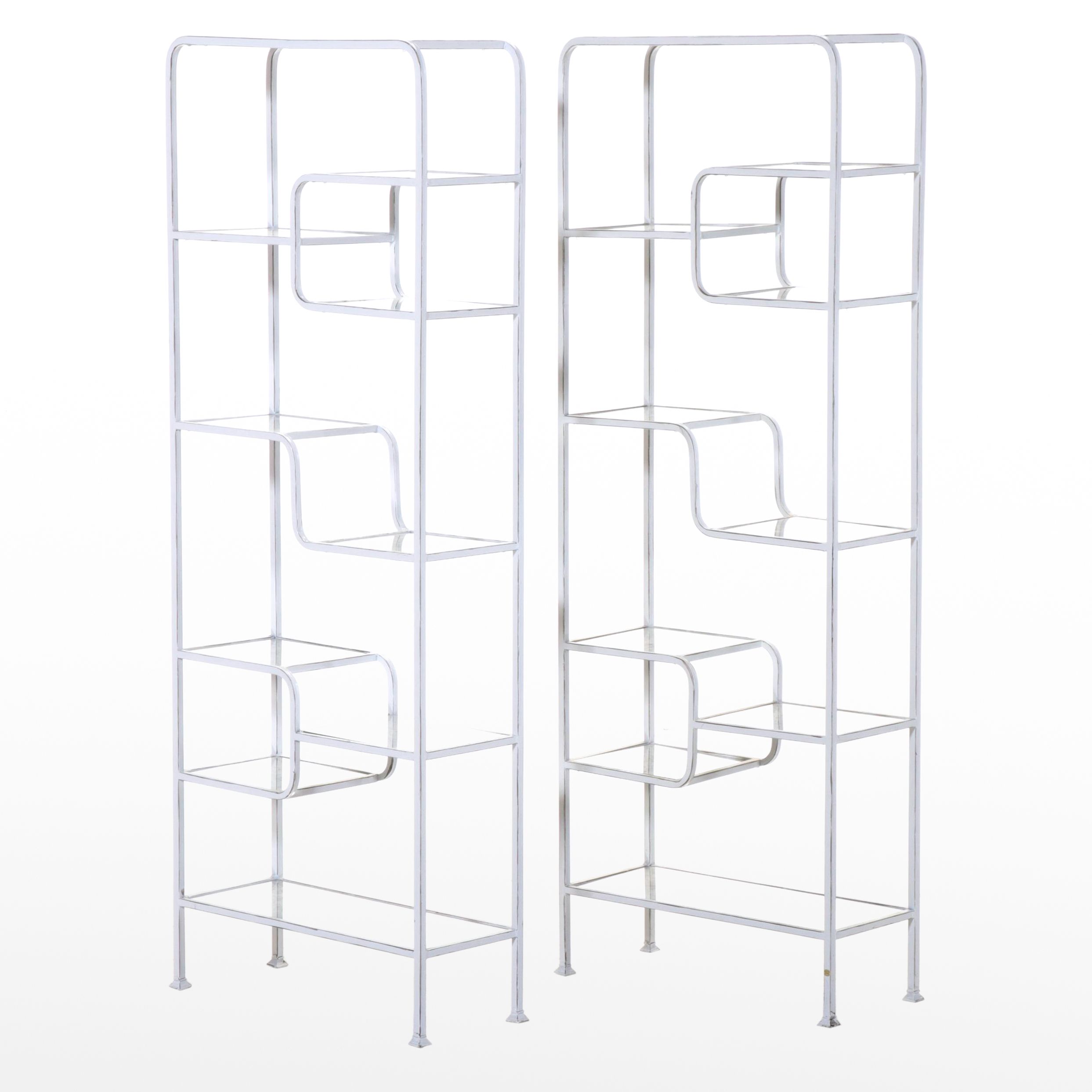 Pair of Modernist Metal and Mirror Stage Étagère Shelves