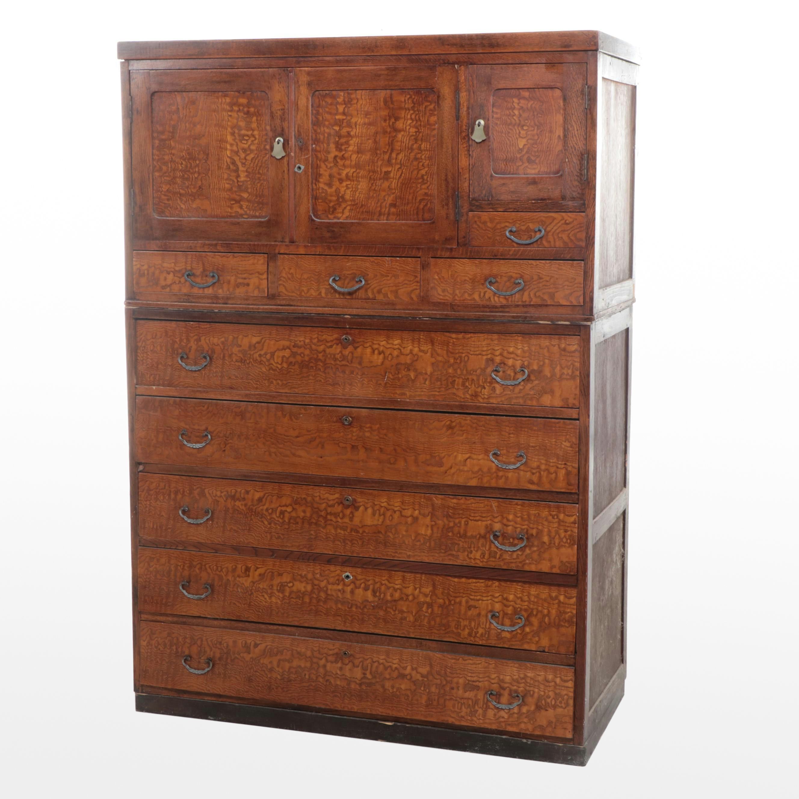 Japanese Oak and Elm Eight-Drawer Cabinet