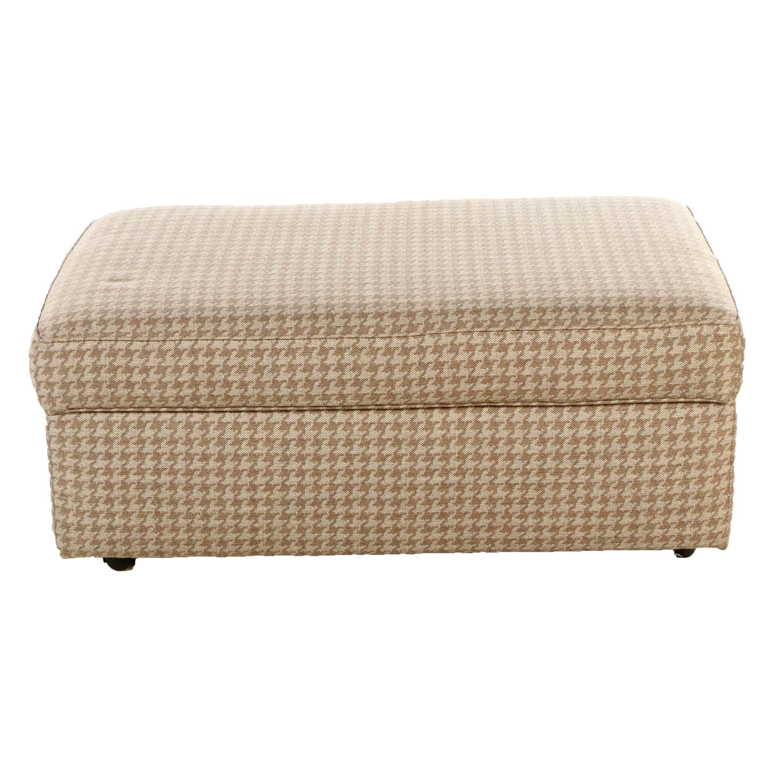 England Inc. Houndstooth-Upholstered Rolling Storage Ottoman