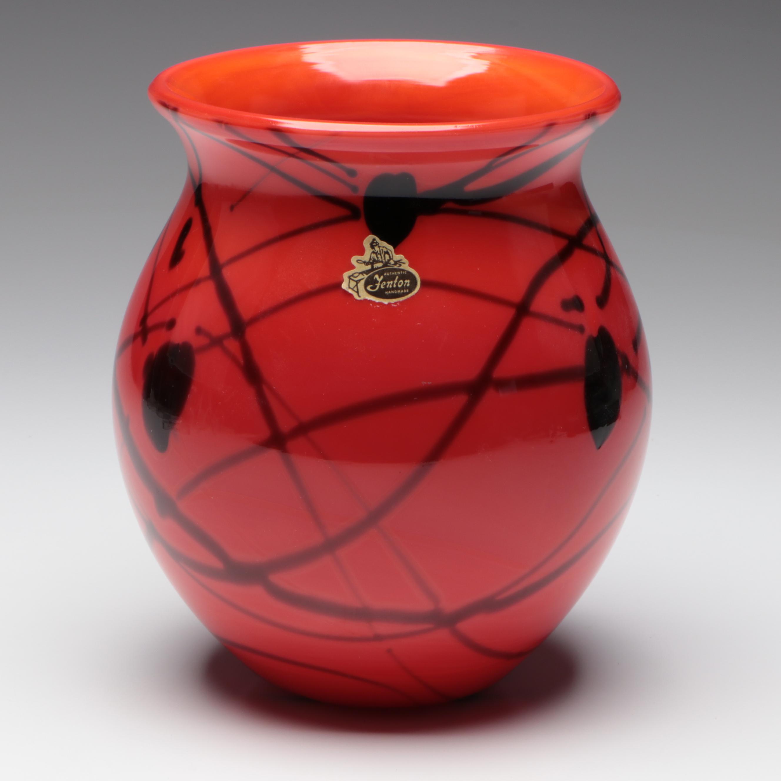 Fenton "Hanging Heart Bittersweet" Blown Art Glass Vase