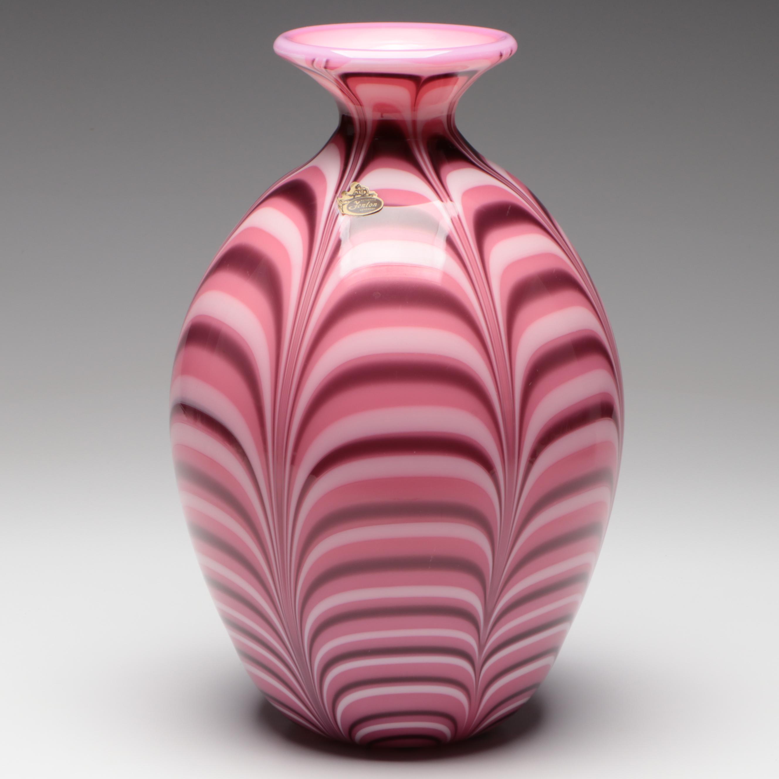 Robert Barber for Fenton L/E Pulled Feather Hyacinth Glass Vase