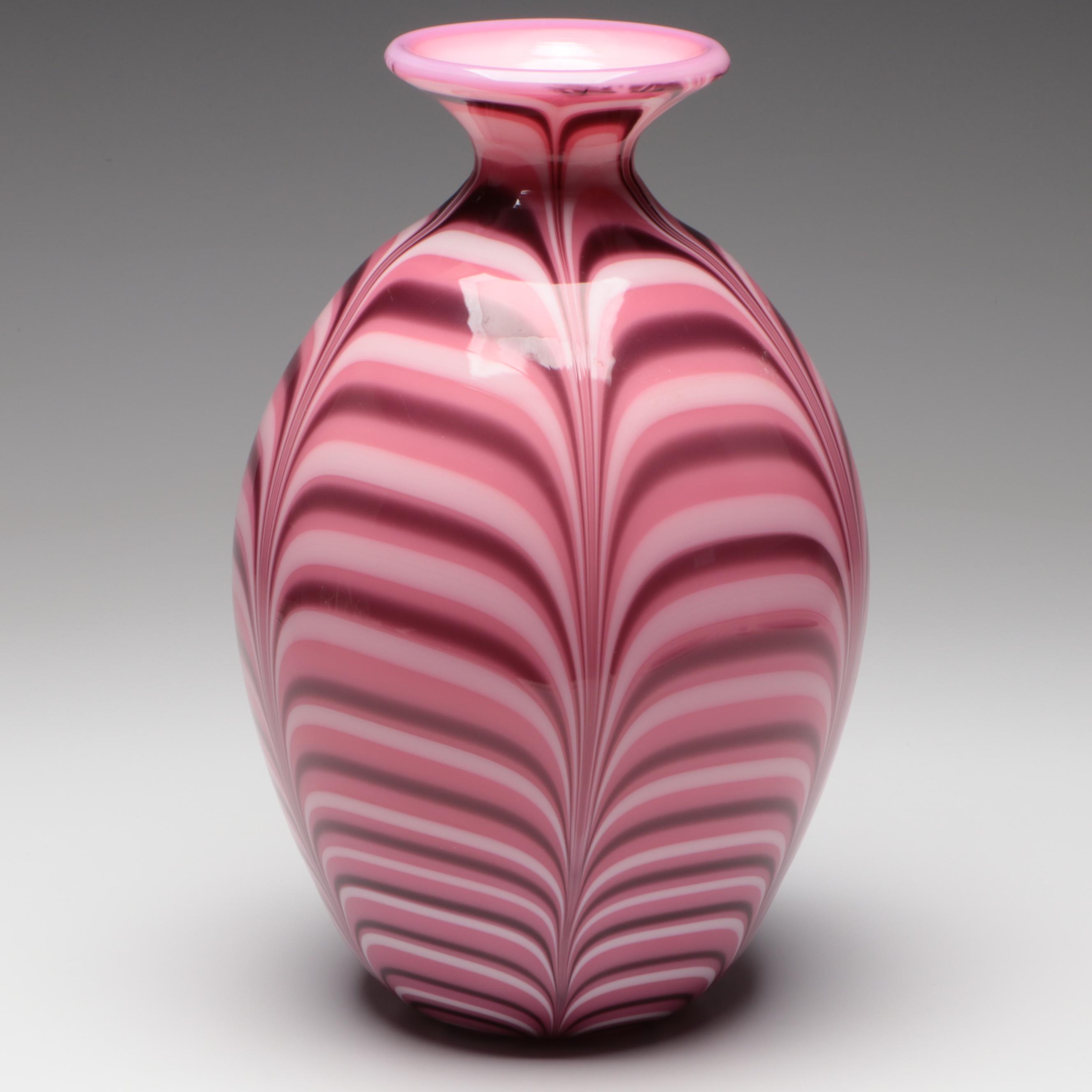 Robert Barber for Fenton L/E Pulled Feather Hyacinth Glass Vase