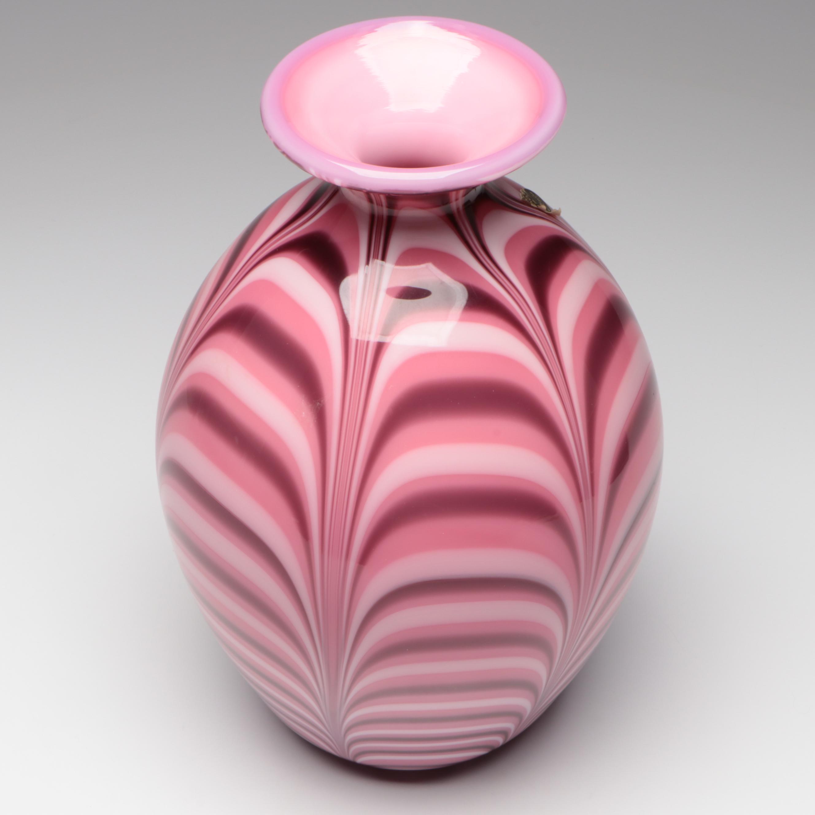 Robert Barber for Fenton L/E Pulled Feather Hyacinth Glass Vase