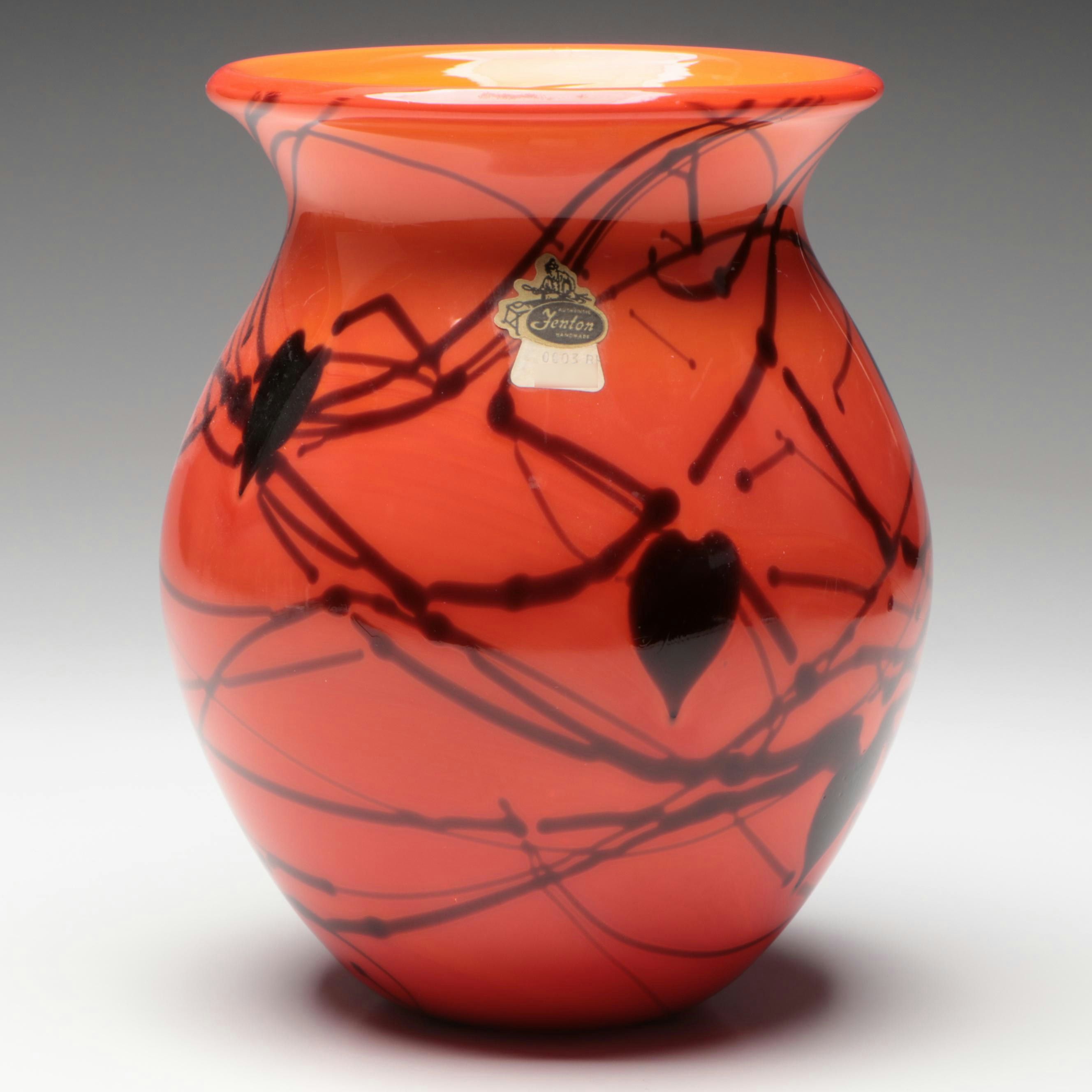 Fenton "Hanging Heart Bittersweet" Signed Limited Edition Blown Glass Vase, 1975
