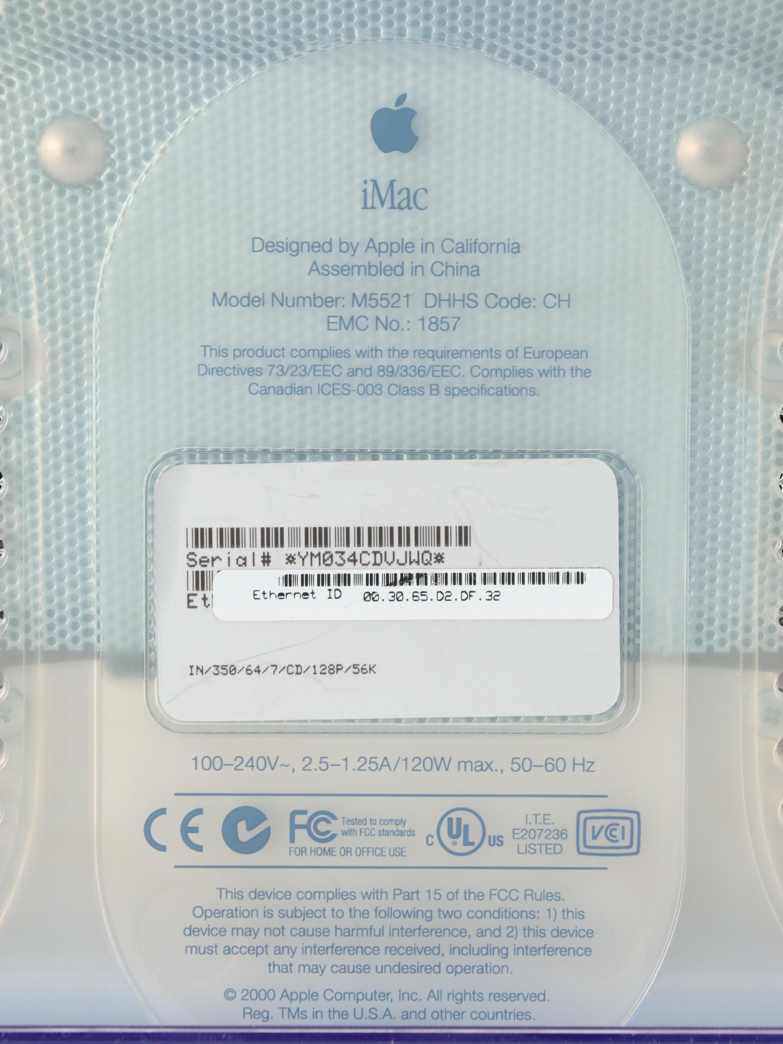 Apple iMac M5521 Indigo Desktop Computer with Mouse and Keyboard, 2001