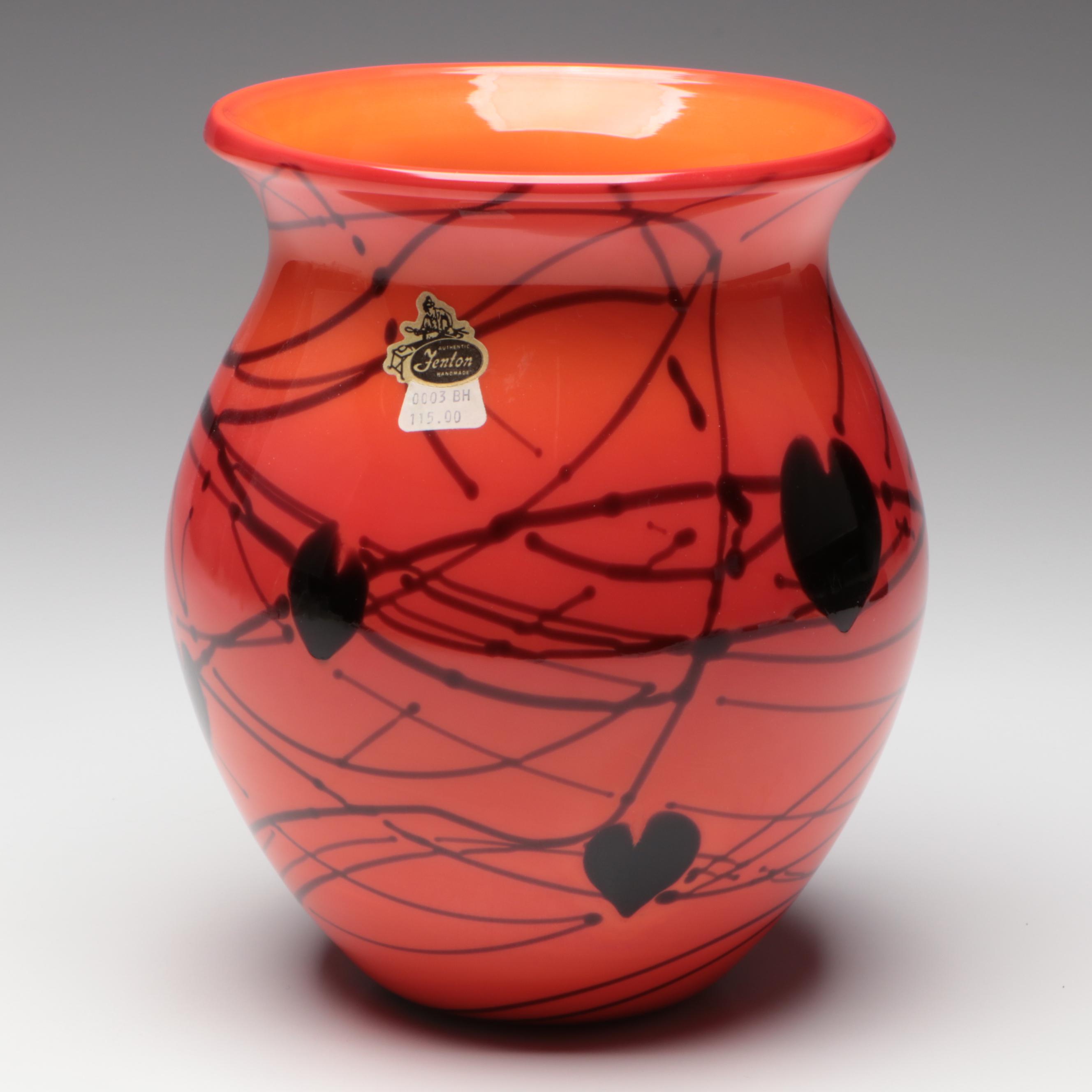 Fenton "Hanging Heart Bittersweet" Blown Art Glass Vase