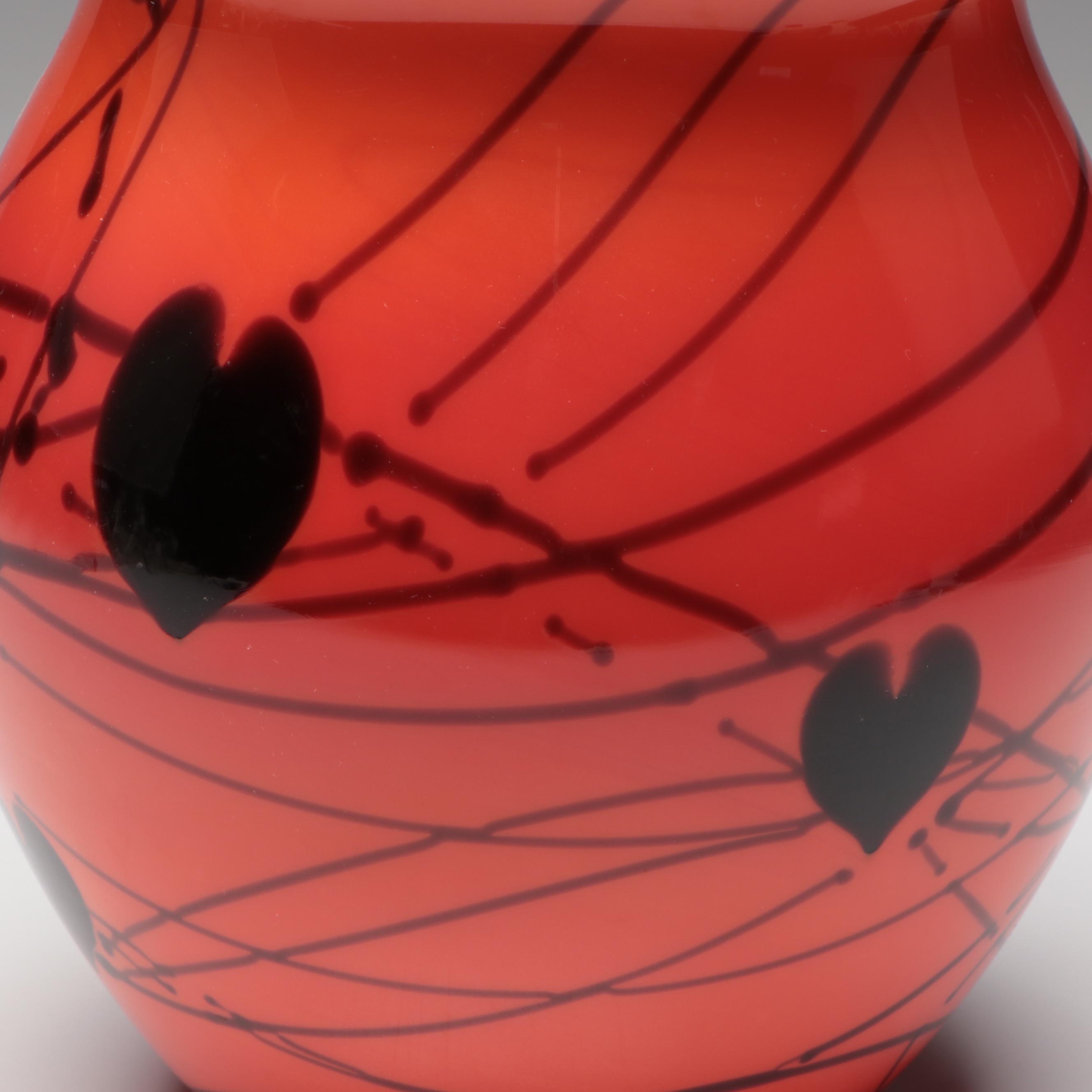 Fenton "Hanging Heart Bittersweet" Blown Art Glass Vase