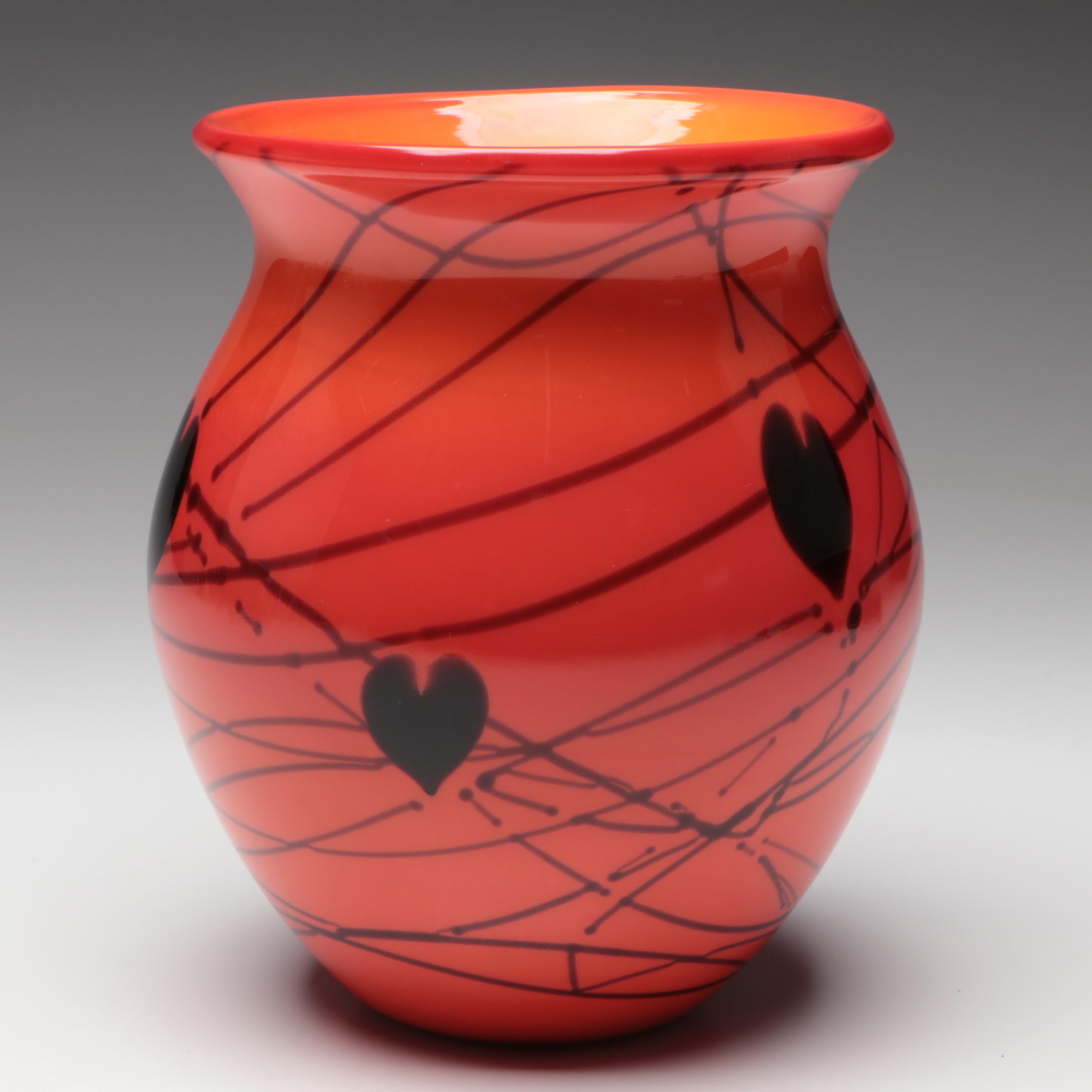 Fenton "Hanging Heart Bittersweet" Blown Art Glass Vase