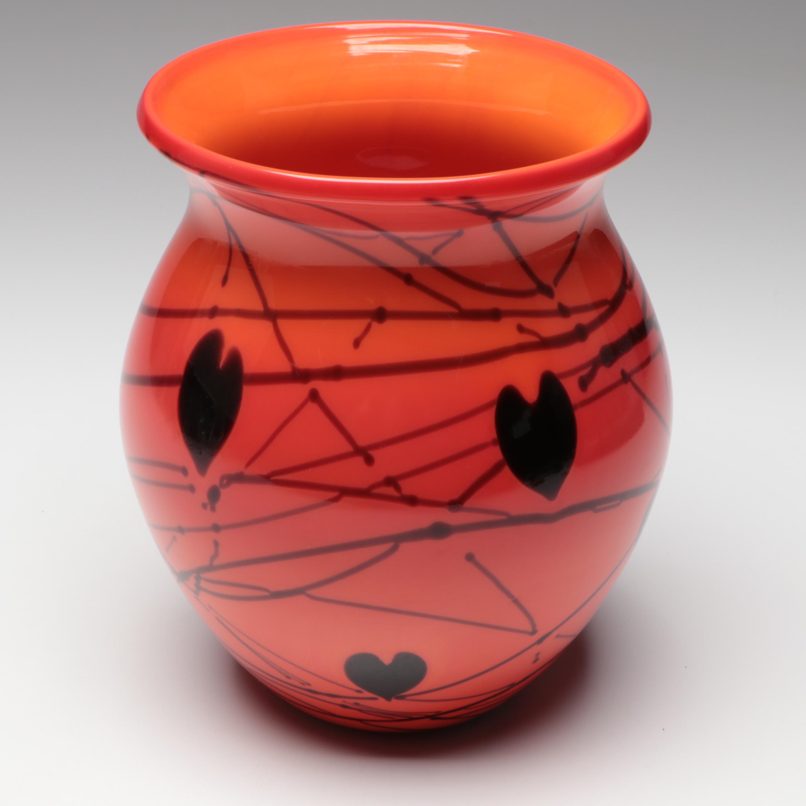 Fenton "Hanging Heart Bittersweet" Blown Art Glass Vase