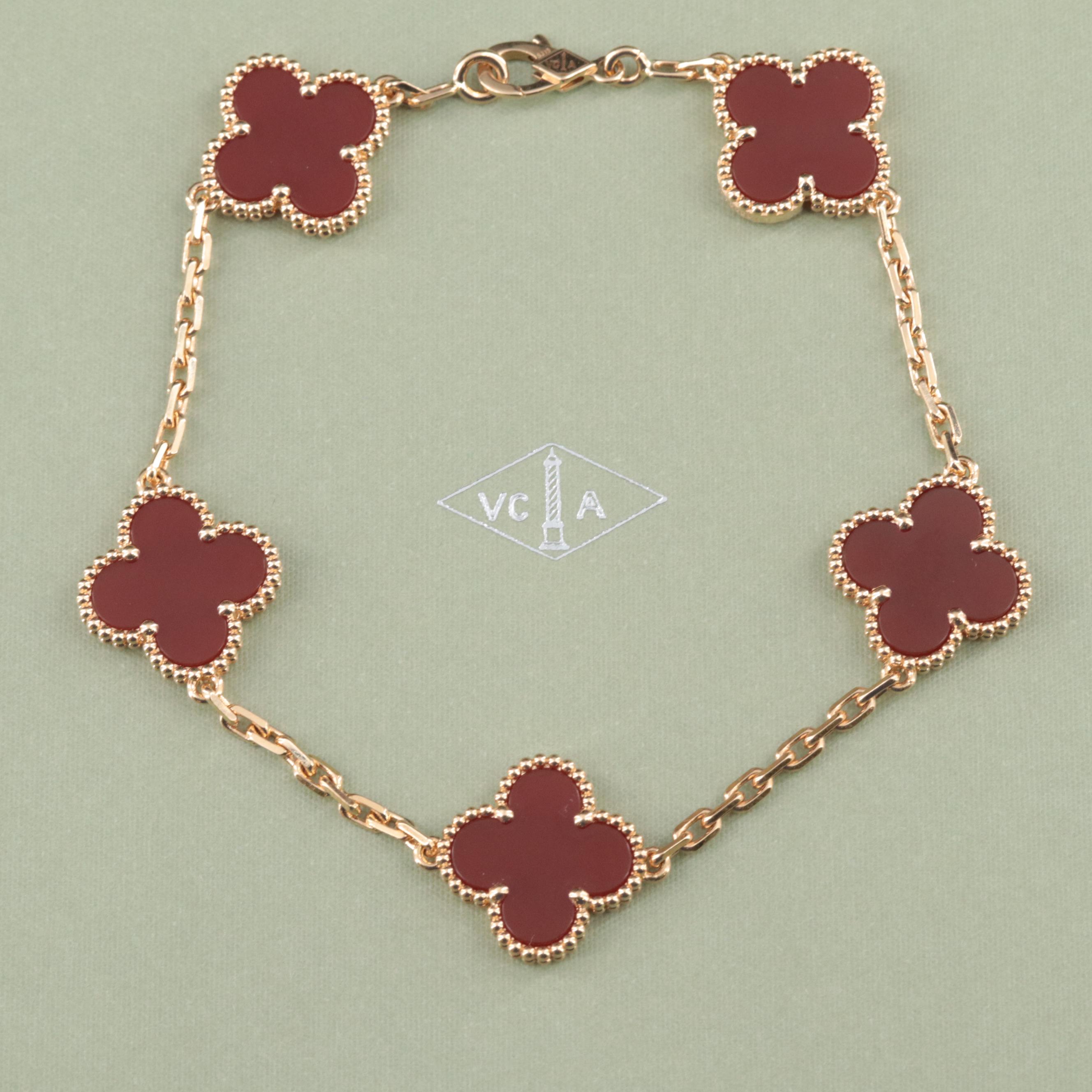Van Cleef & Arpels 18K Carnelian Alhambra Bracelet