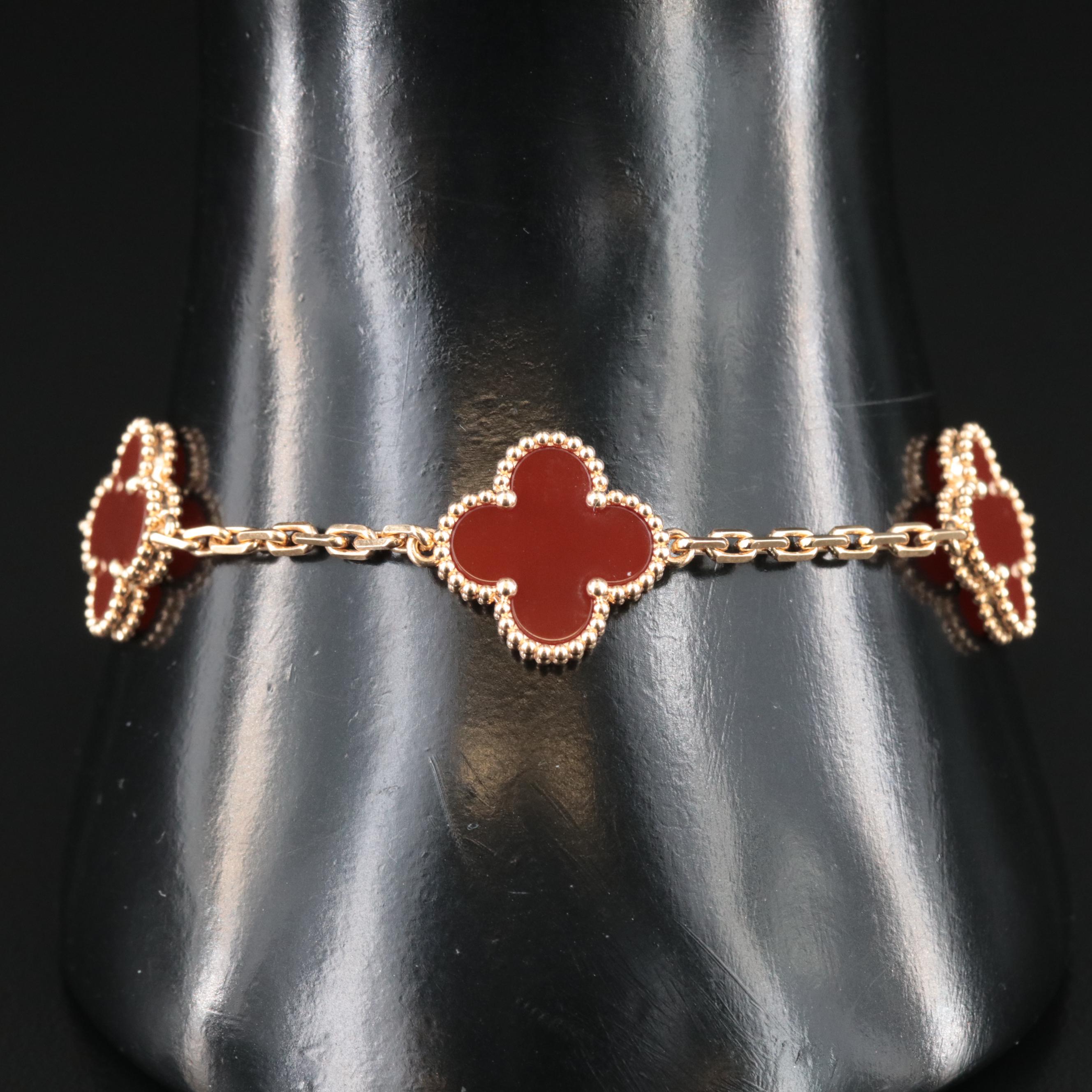 Van Cleef & Arpels 18K Carnelian Alhambra Bracelet