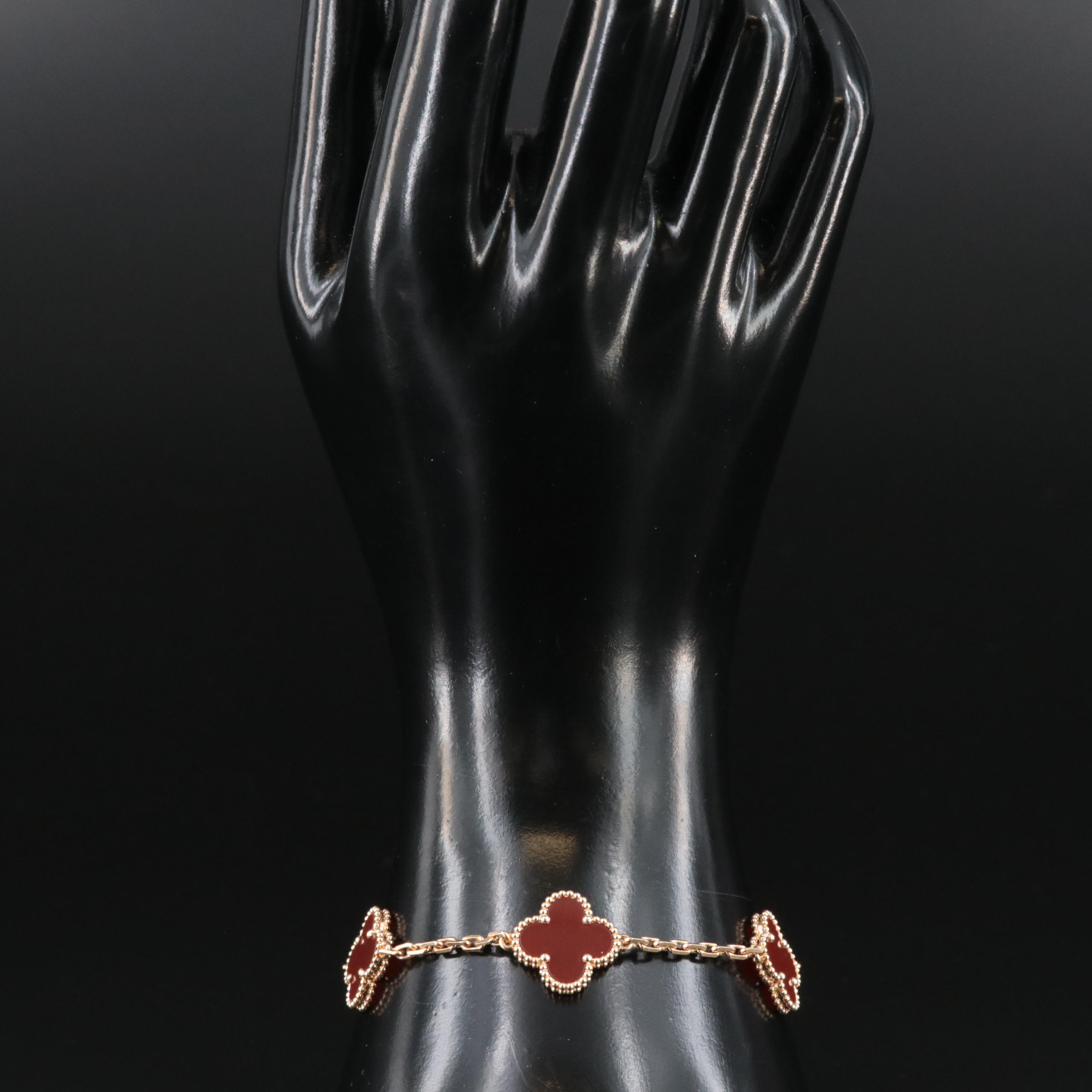 Van Cleef & Arpels 18K Carnelian Alhambra Bracelet