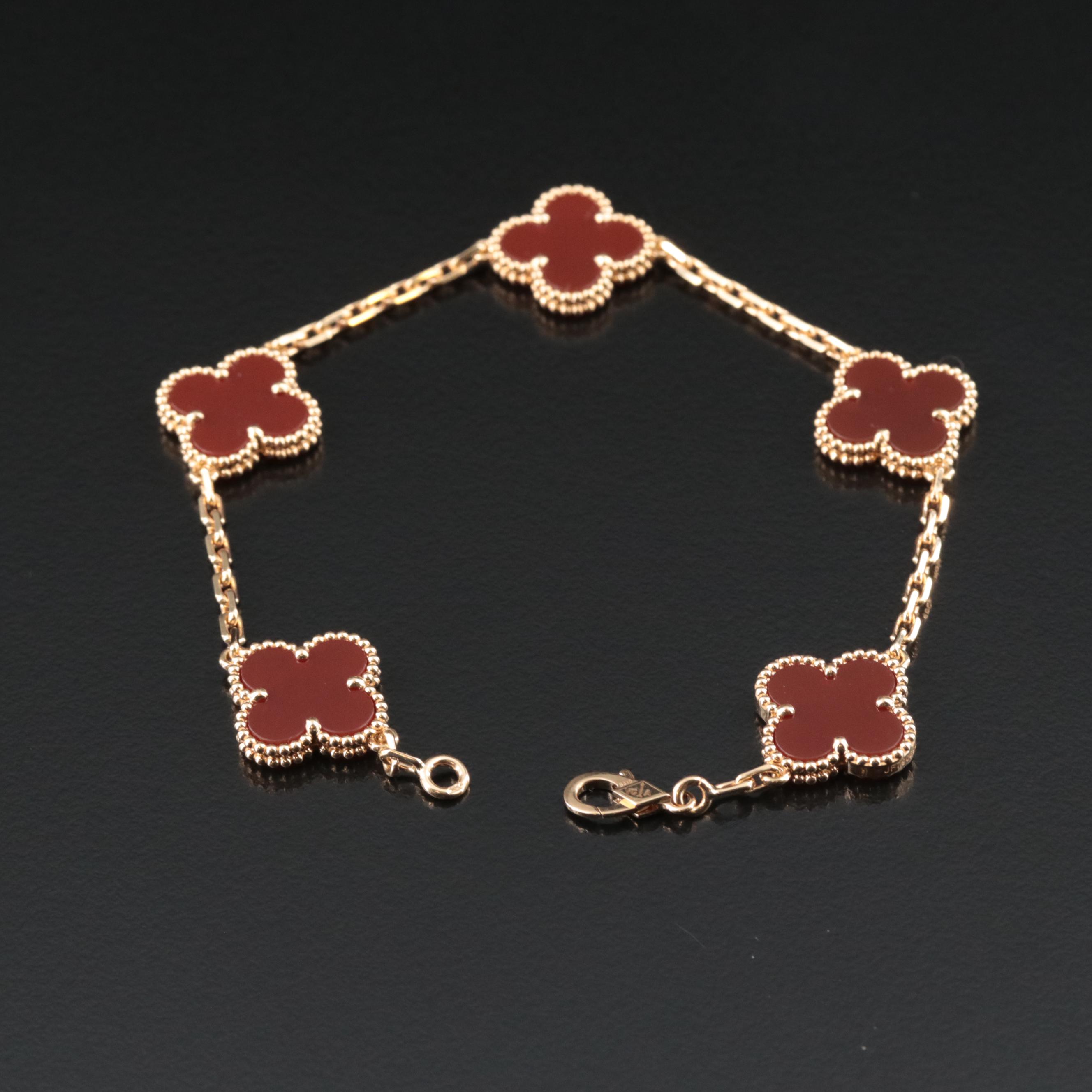 Van Cleef & Arpels 18K Carnelian Alhambra Bracelet