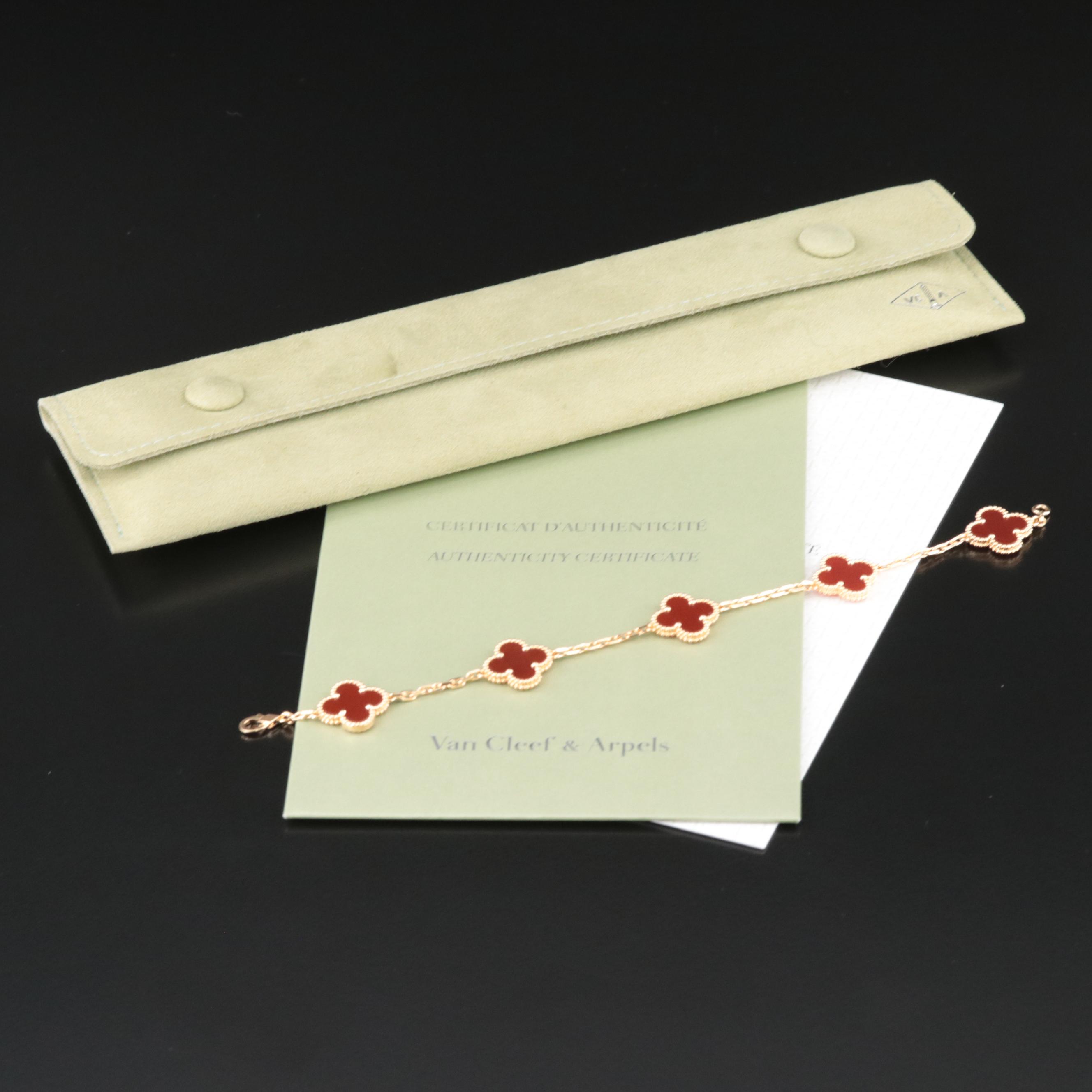 Van Cleef & Arpels 18K Carnelian Alhambra Bracelet