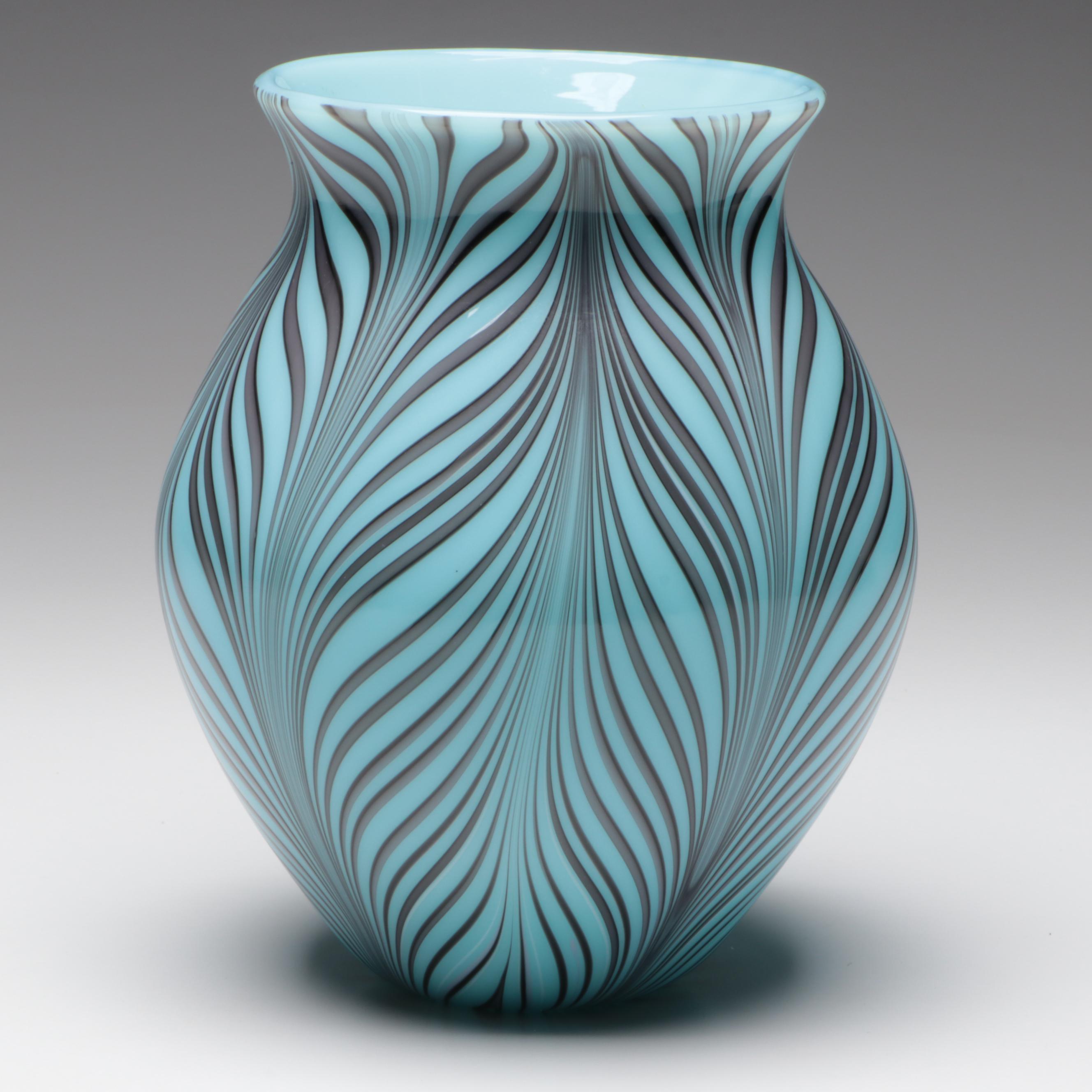 Fenton Pulled Feather Robert Barber Collection Glass Vase