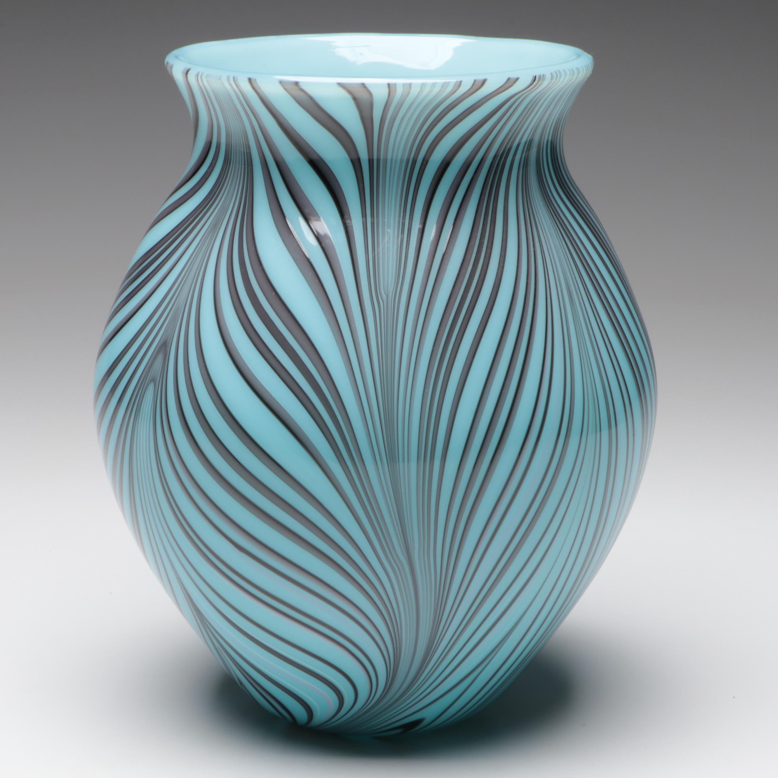 Fenton Pulled Feather Robert Barber Collection Glass Vase