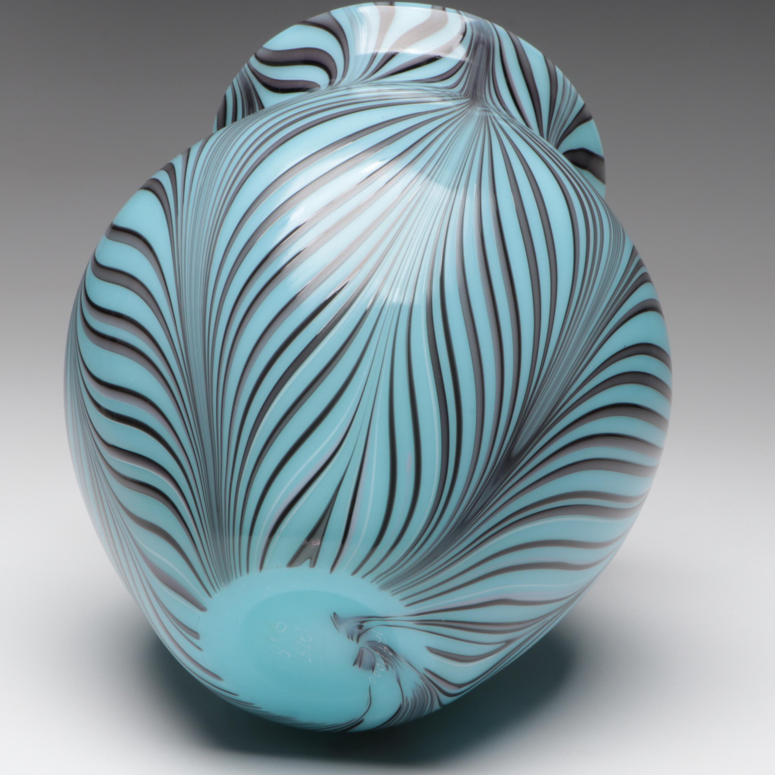 Fenton Pulled Feather Robert Barber Collection Glass Vase