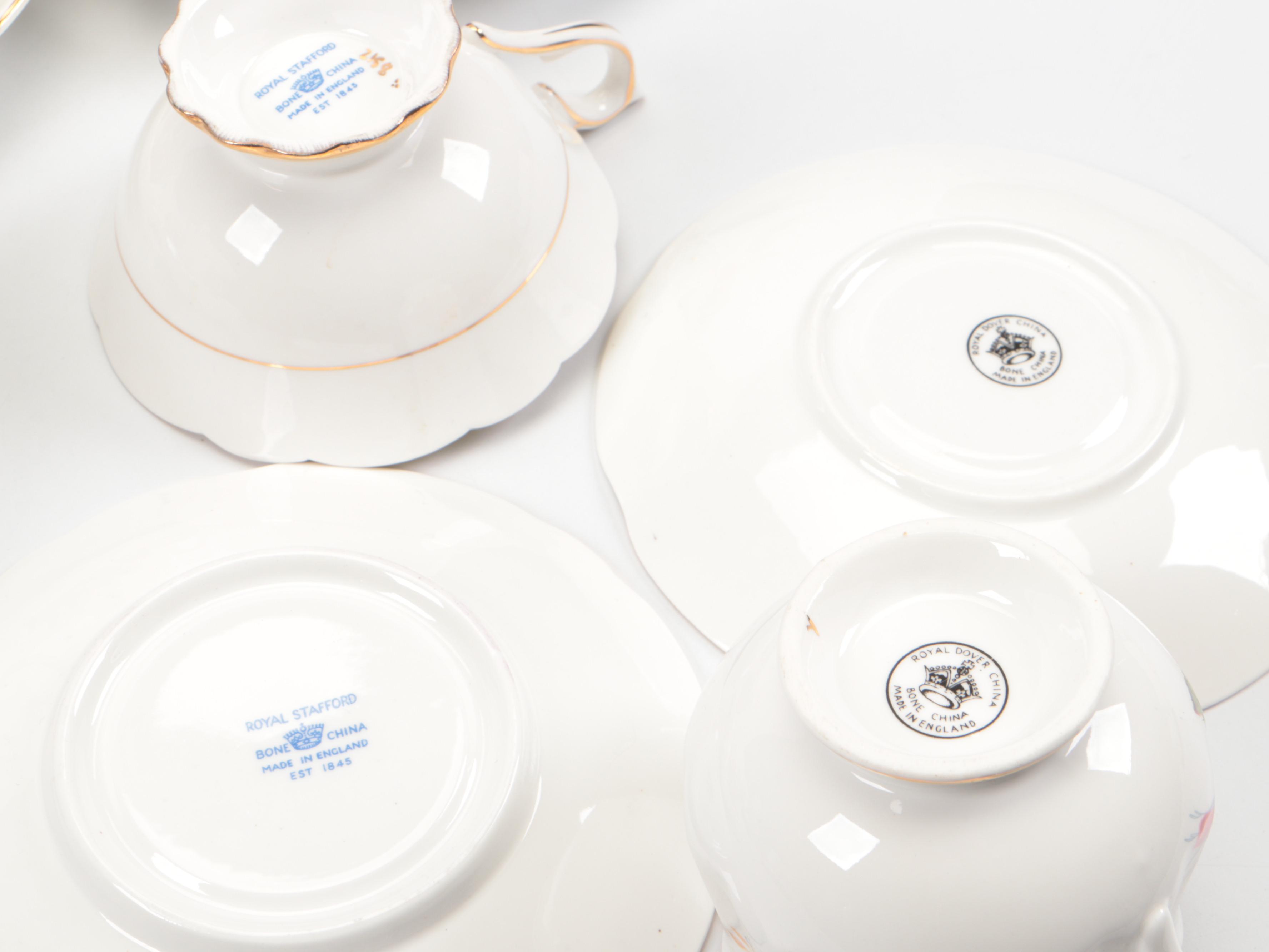 Crown Staffordshire and Royal Dover China English Bone China Teacups and Saucers