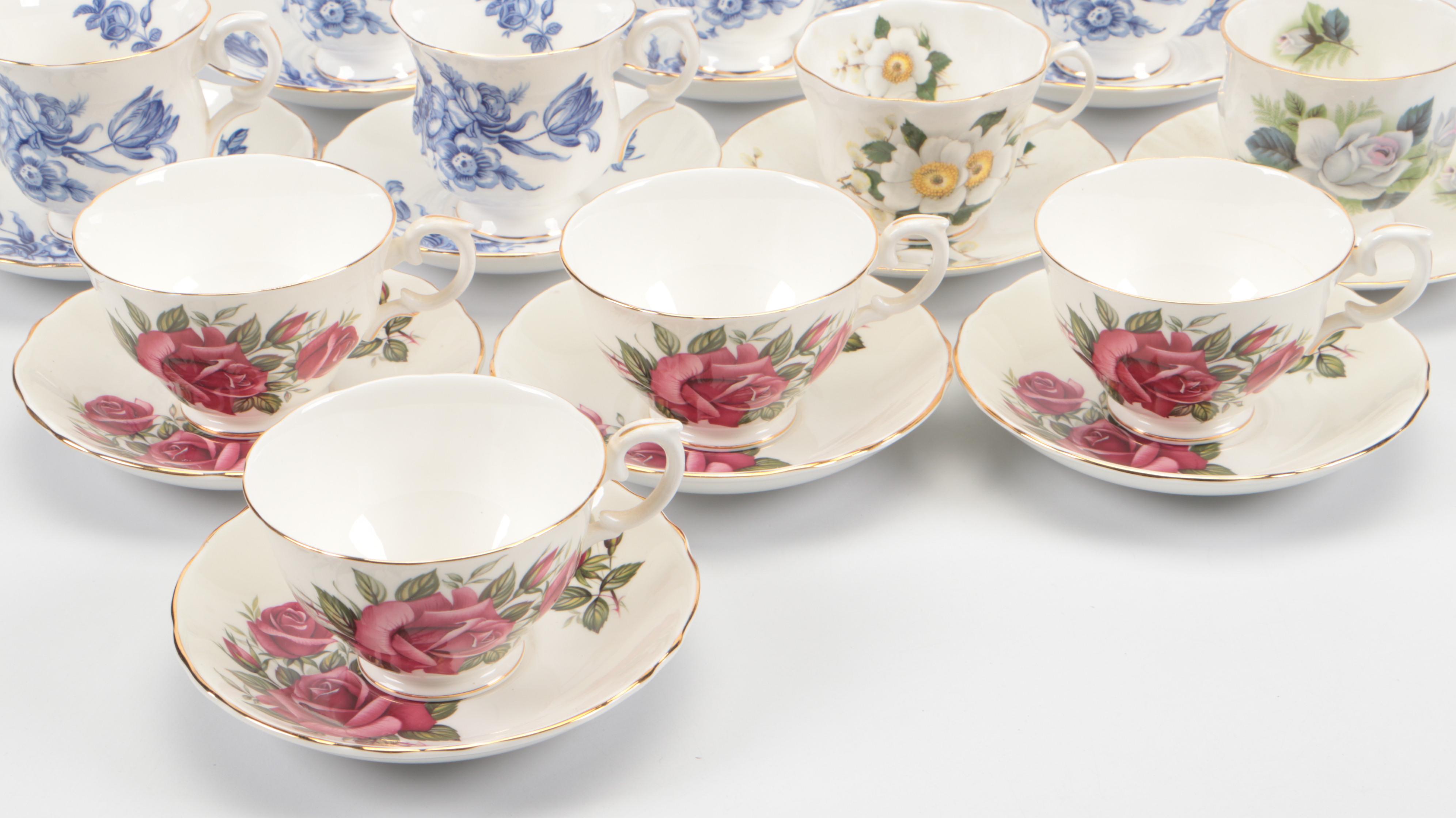 Crown Staffordshire and Royal Dover China English Bone China Teacups and Saucers