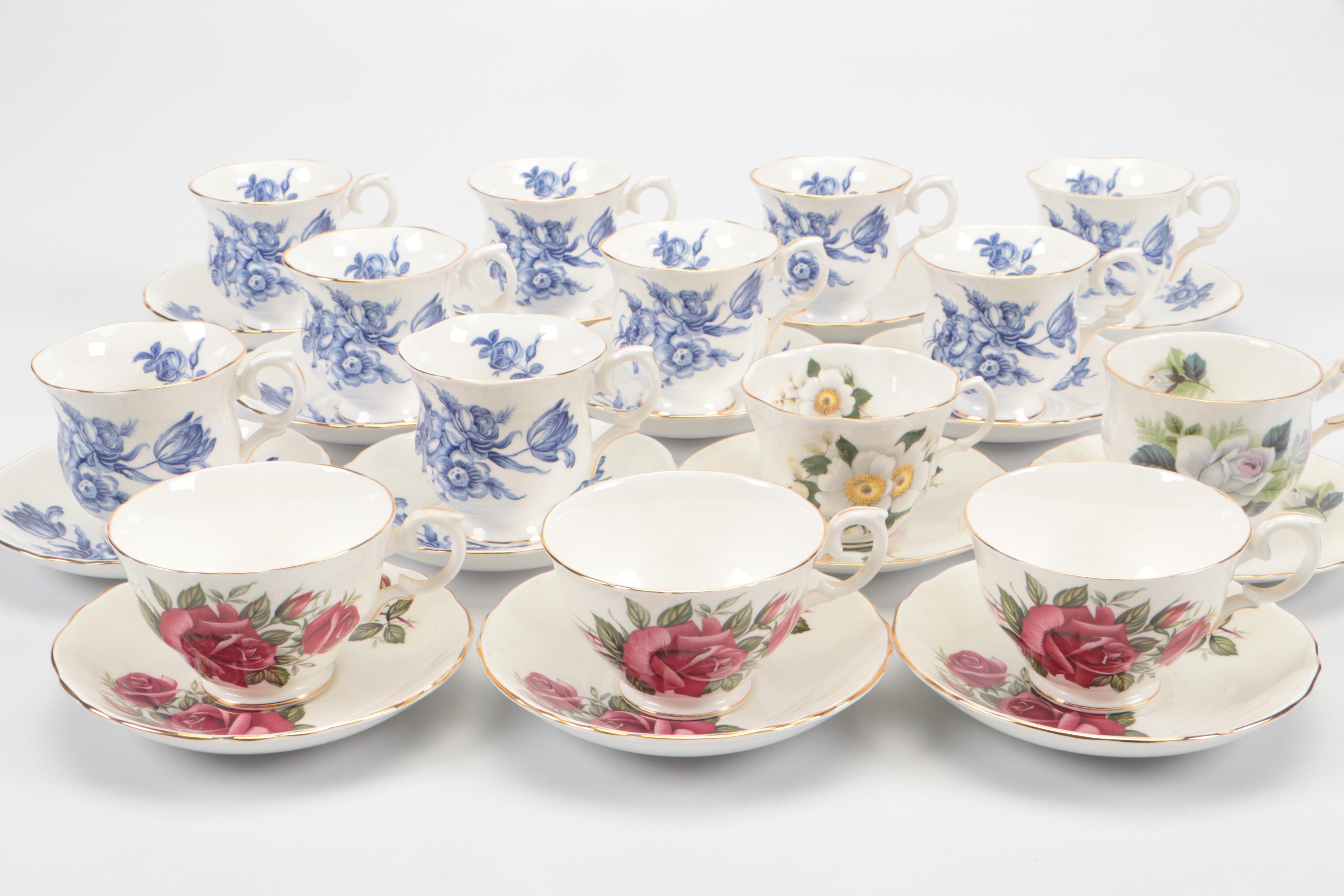 Crown Staffordshire and Royal Dover China English Bone China Teacups and Saucers
