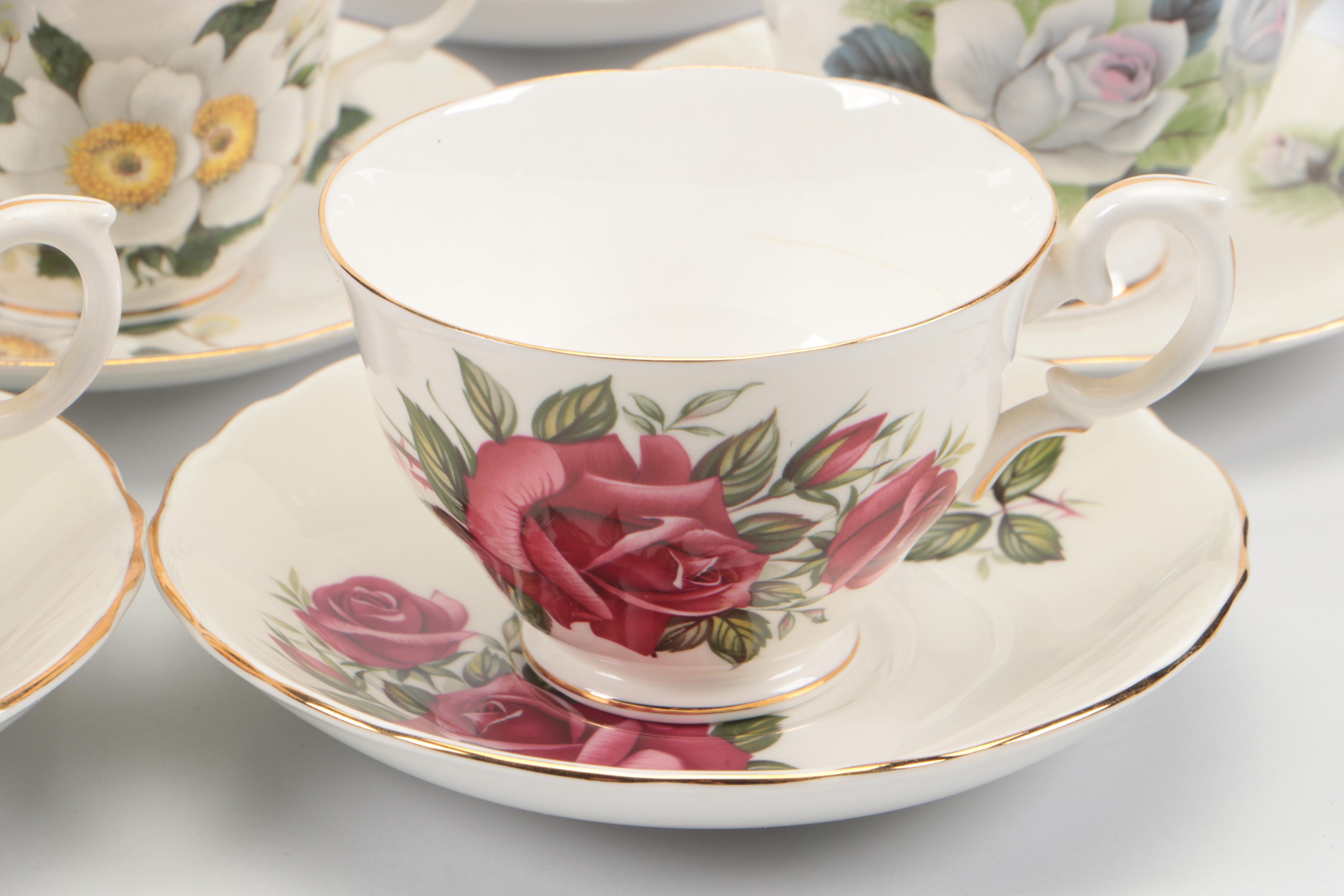 Crown Staffordshire and Royal Dover China English Bone China Teacups and Saucers