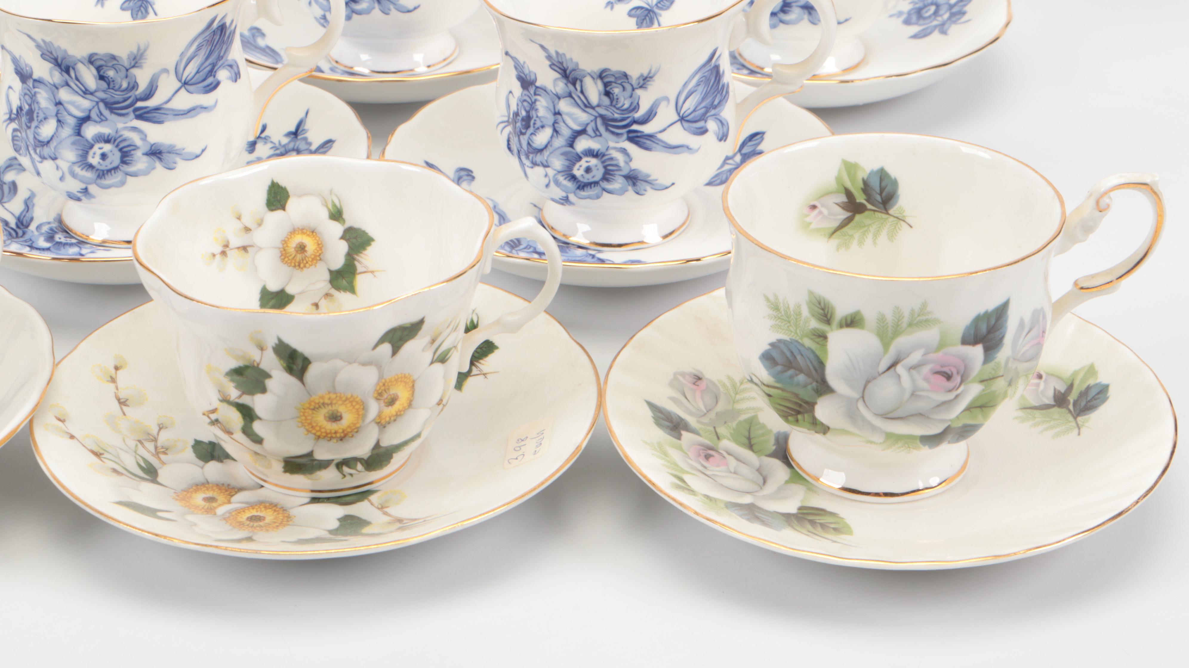 Crown Staffordshire and Royal Dover China English Bone China Teacups and Saucers