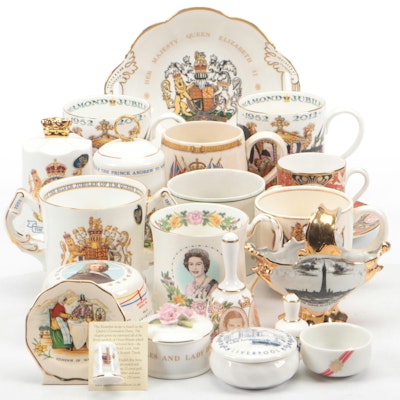 Royal Family, Jubilee and Other Porcelain Teacups, Bells, and Decorative Plate