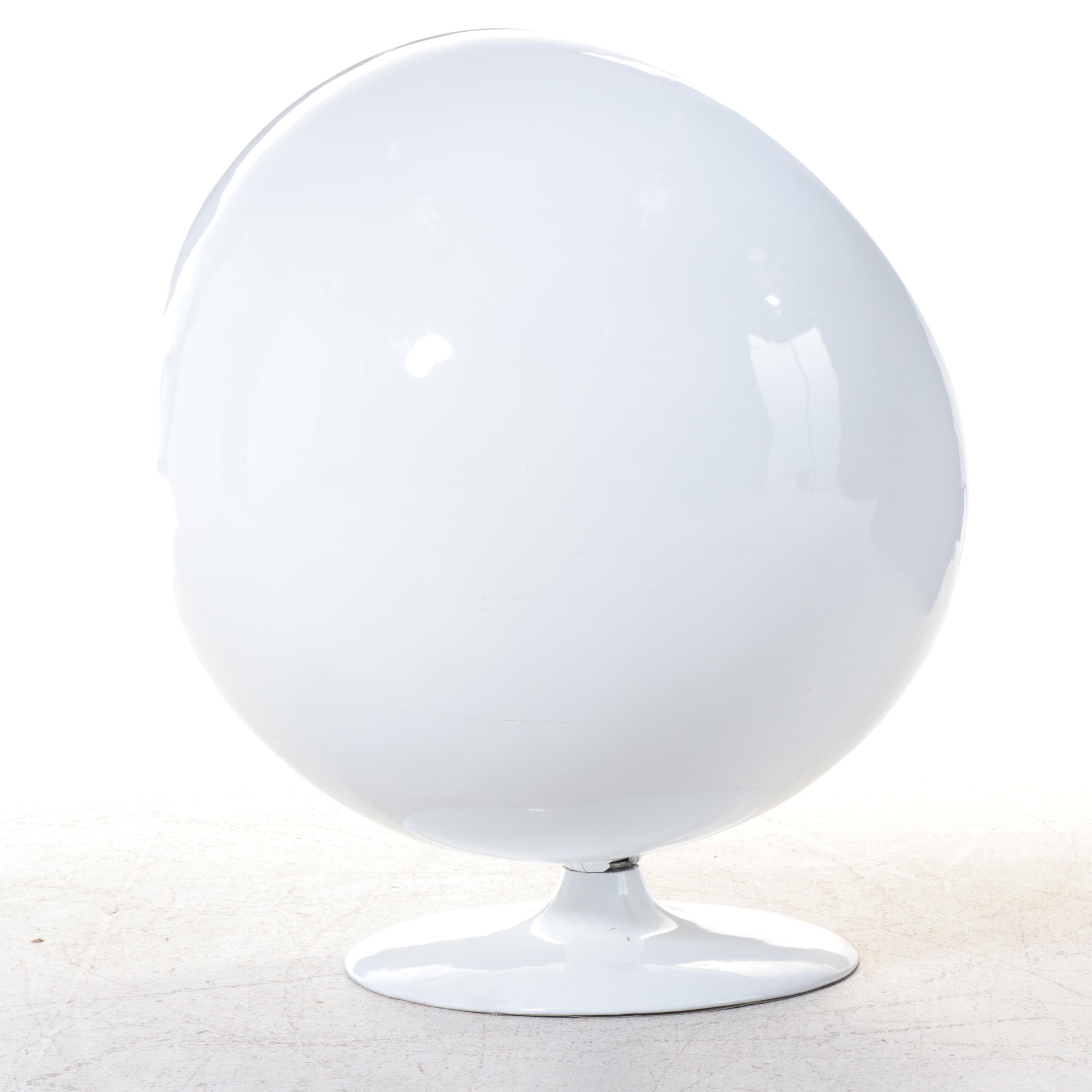 Modernist Style White Fiberglass and Red Wool Ball Chair, Manner of Eero Aarnio