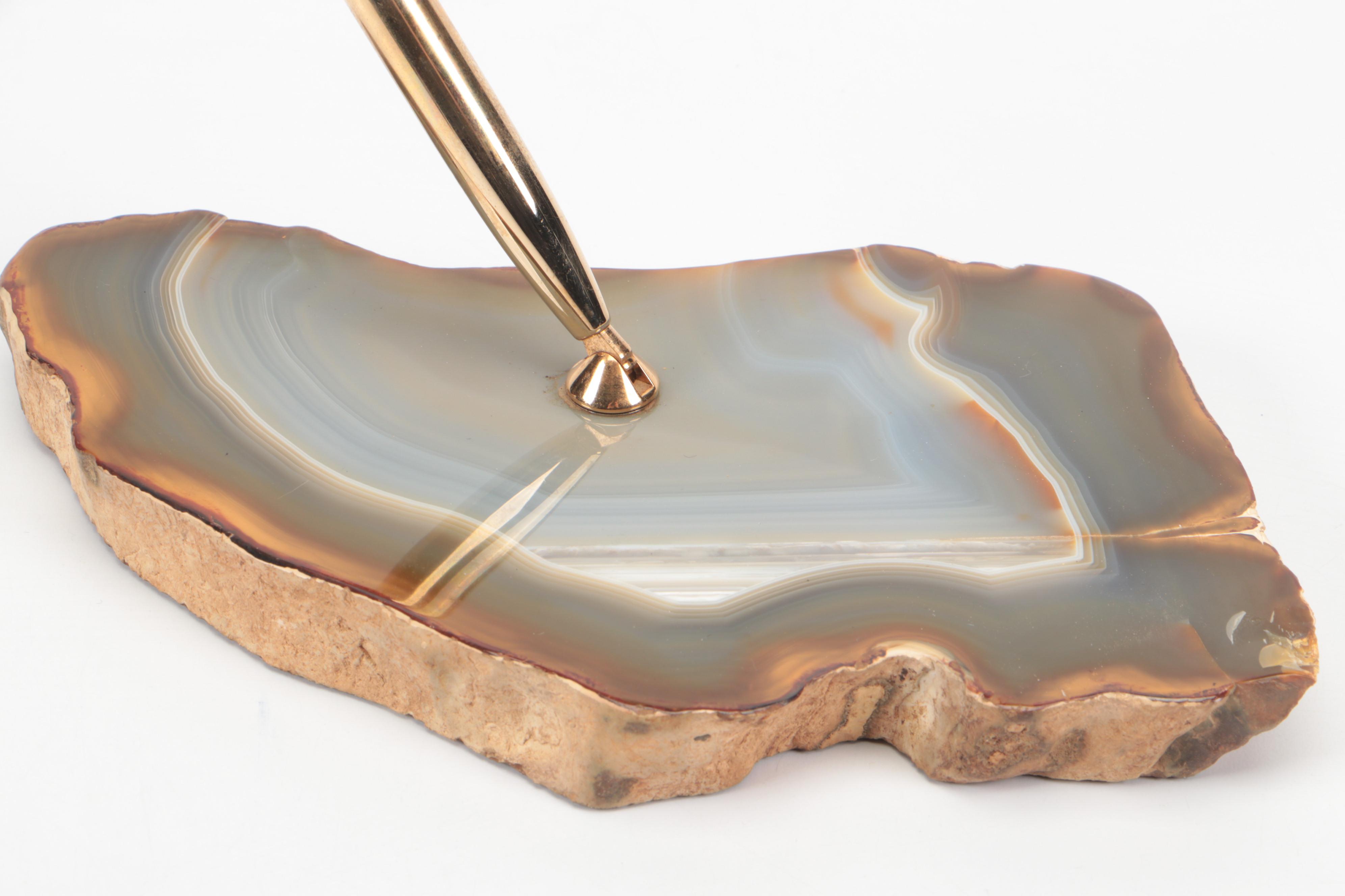 Sheaffer Fountain Pen with 14K Gold Nib and Agate Slab Pen Holder