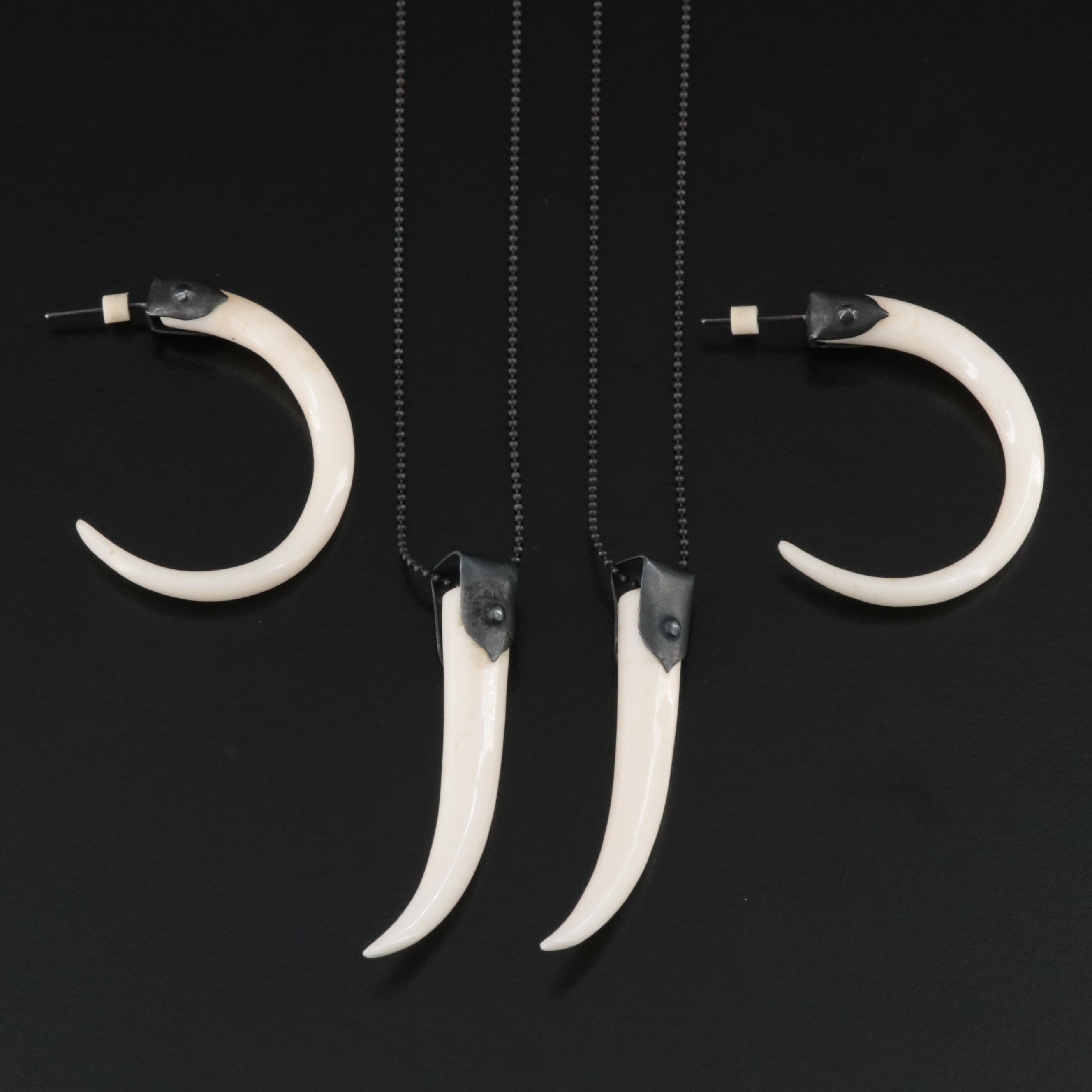 Carved Bone Dragon Pendant Necklaces and Earrings Featured in Collection