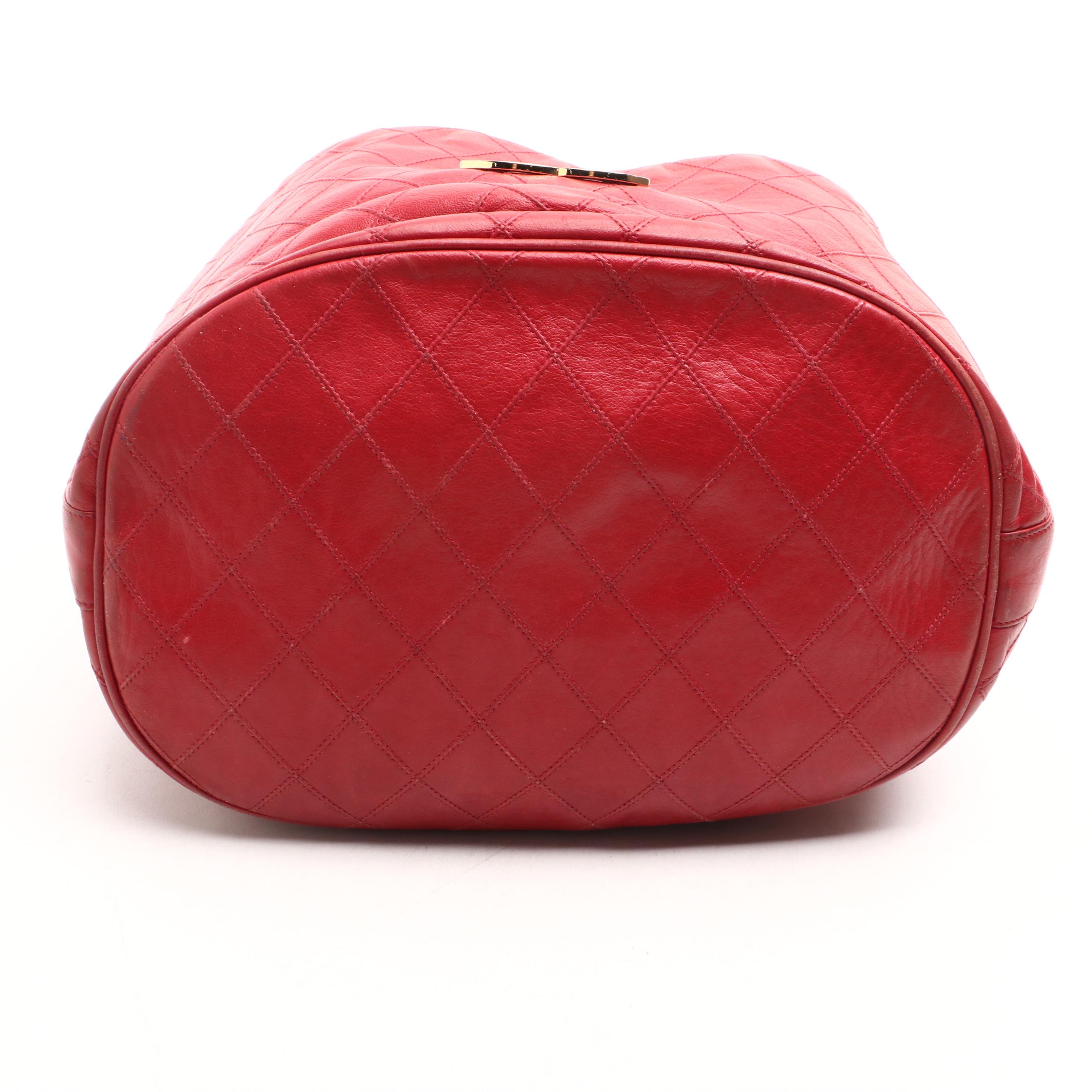 Chanel CC Drawstring Bucket Bag in Diamond Stitched Lambskin Leather with Pouch