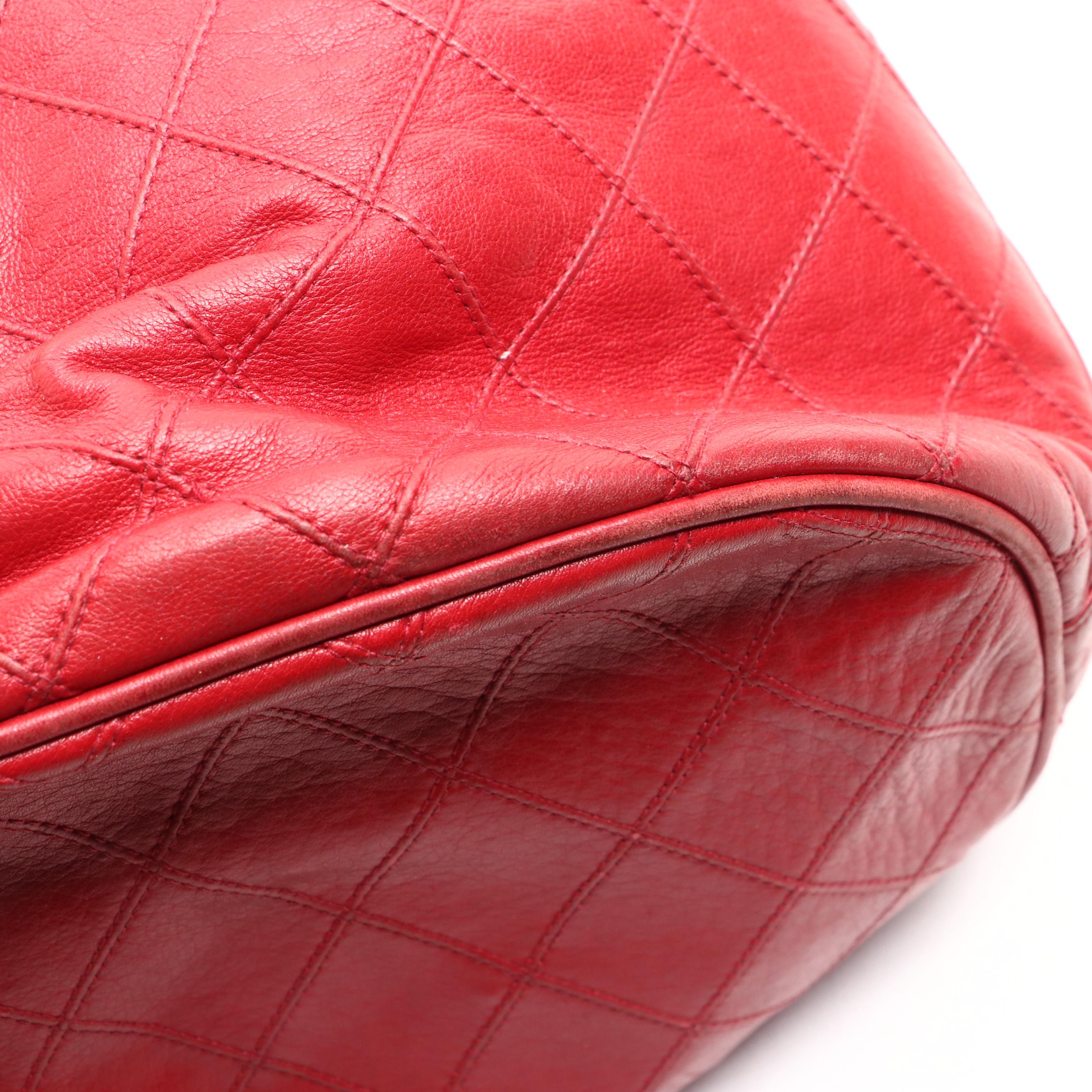 Chanel CC Drawstring Bucket Bag in Diamond Stitched Lambskin Leather with Pouch