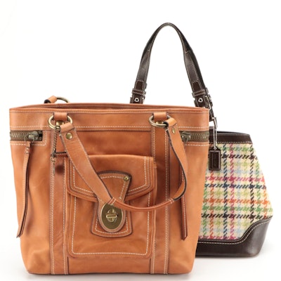 Coach Legacy Tote in Whiskey Leather, Hampton Tattersall Houndstooth Satchel