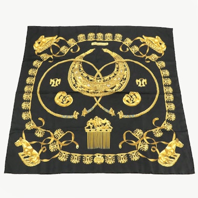 Hermes "Les Cavaliers d'Or" Scarf 90 in Silk Twill