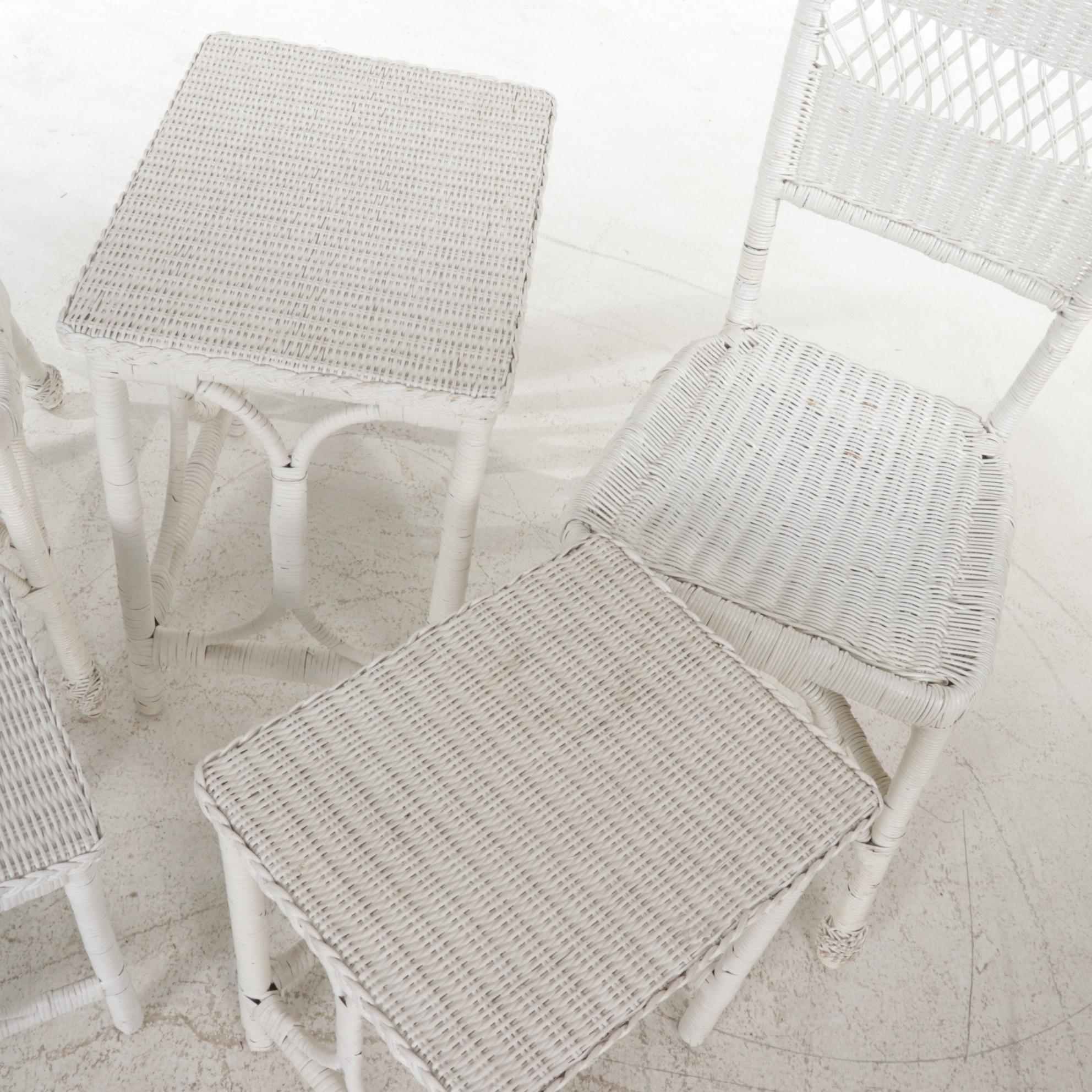 Victorian Style White Wicker Chairs and Accent Tables