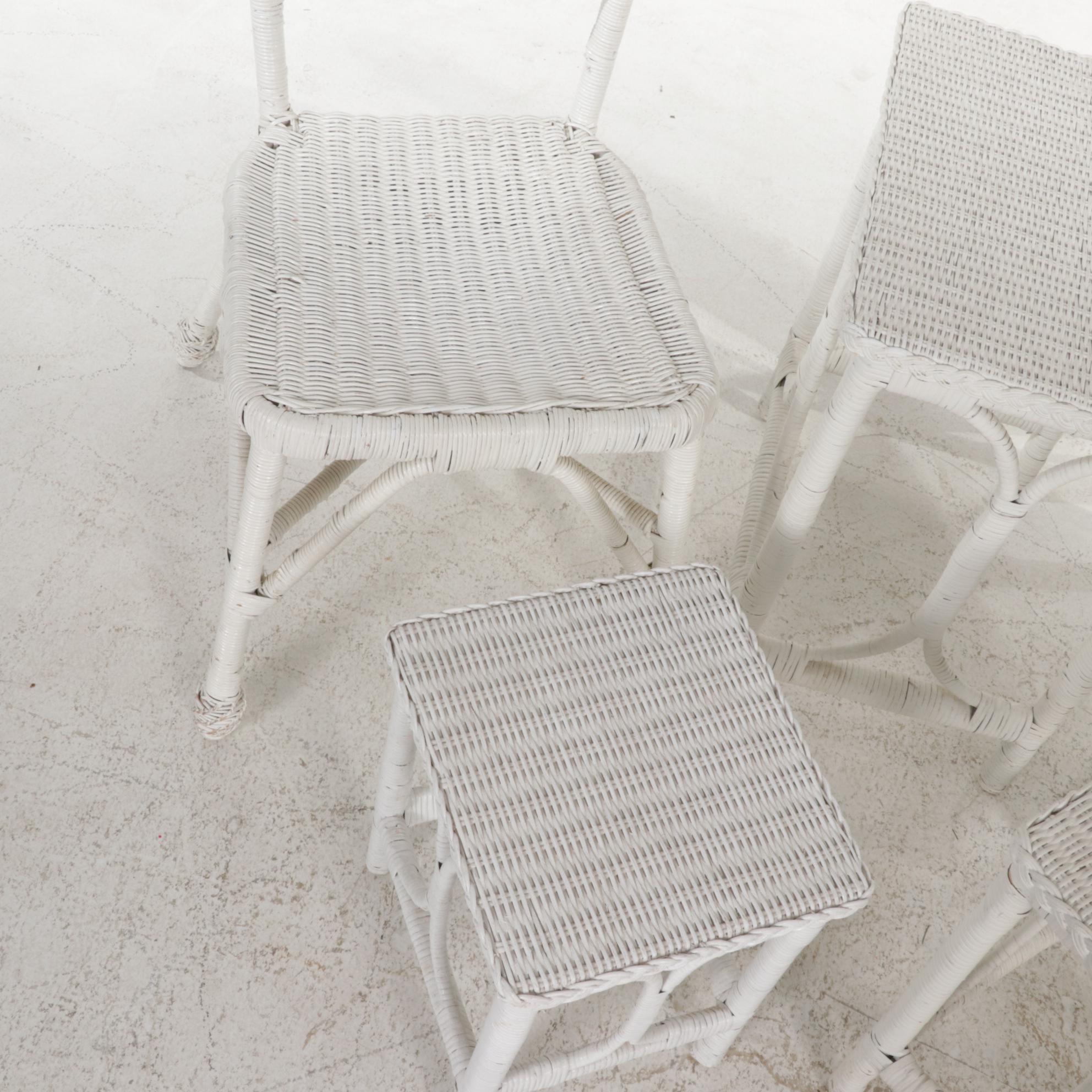 Victorian Style White Wicker Chairs and Accent Tables