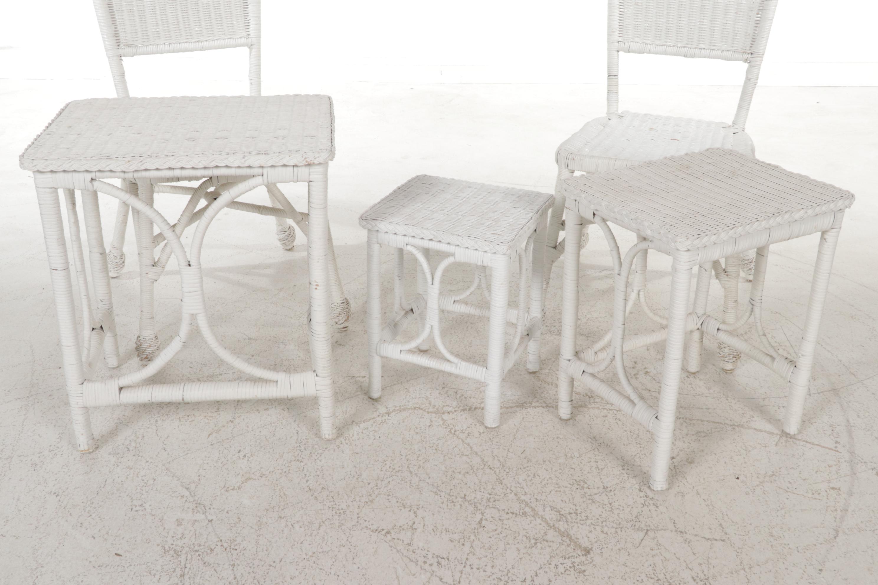 Victorian Style White Wicker Chairs and Accent Tables