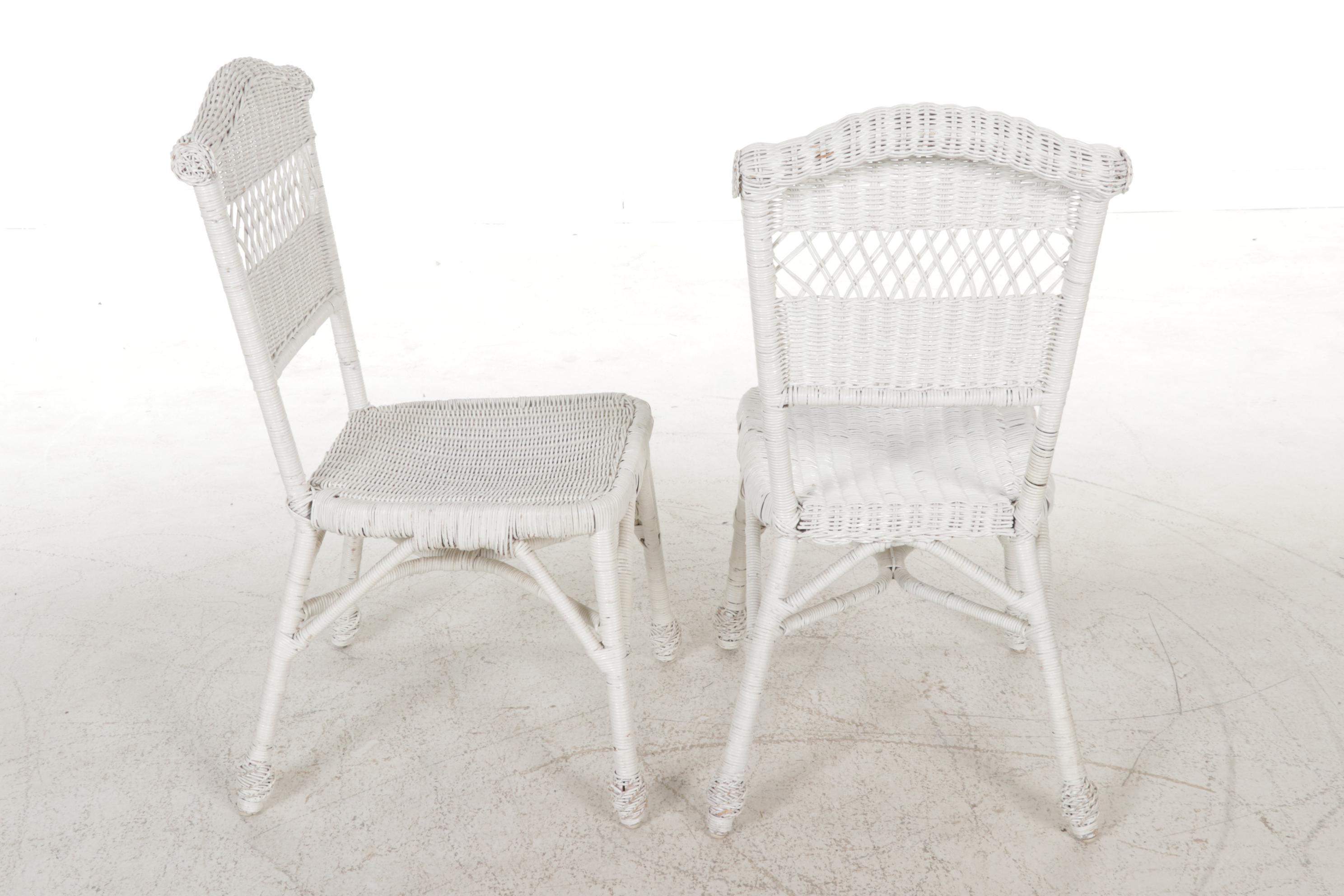 Victorian Style White Wicker Chairs and Accent Tables