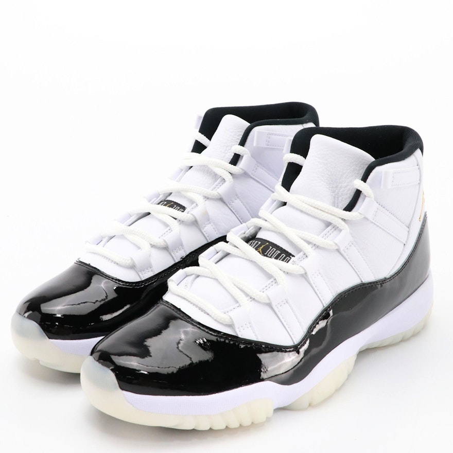 Men's Air Jordan 11 Retro Sneakers in White/Metallic Gold/Black with Box