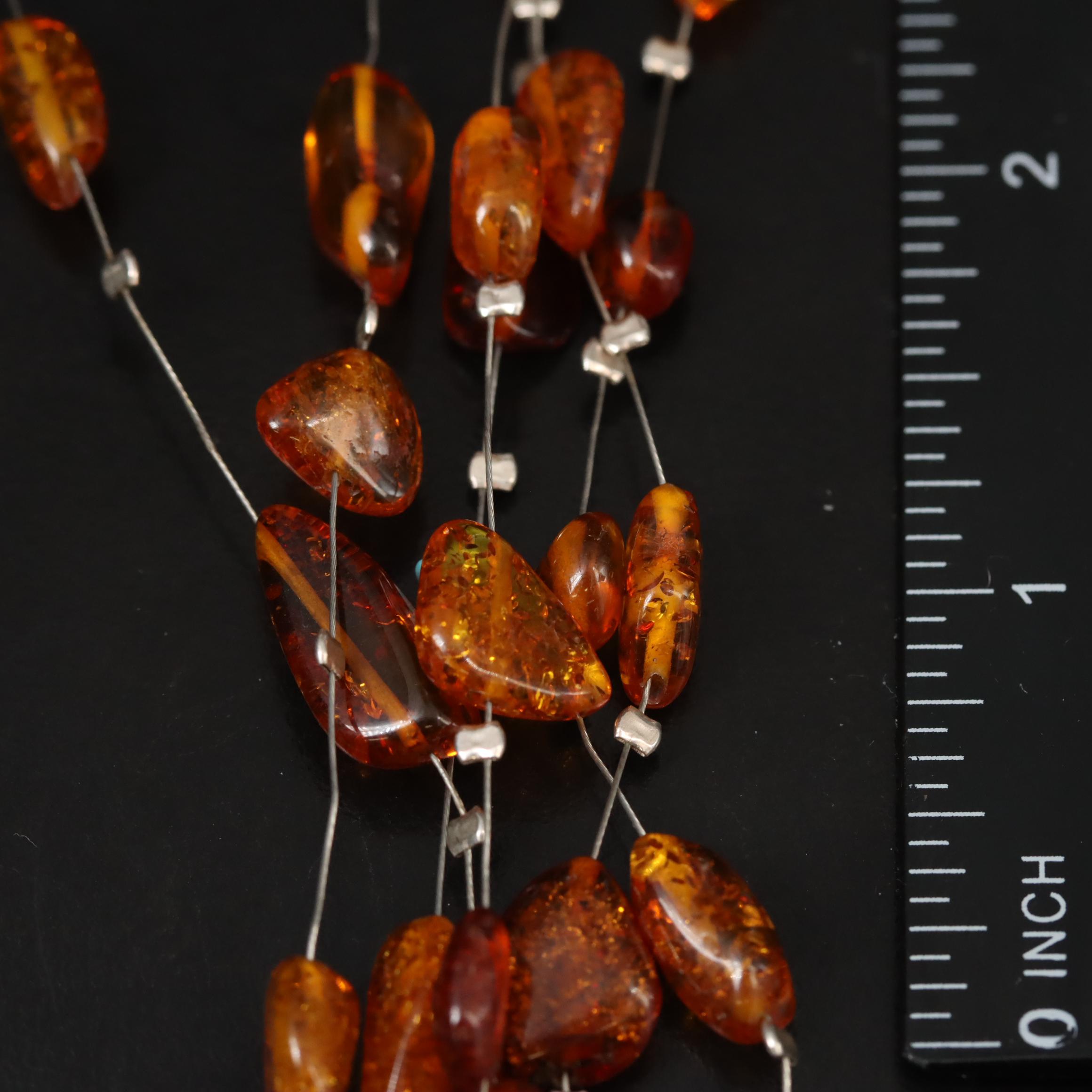 Multi-Strand Amber and Turquoise Necklace