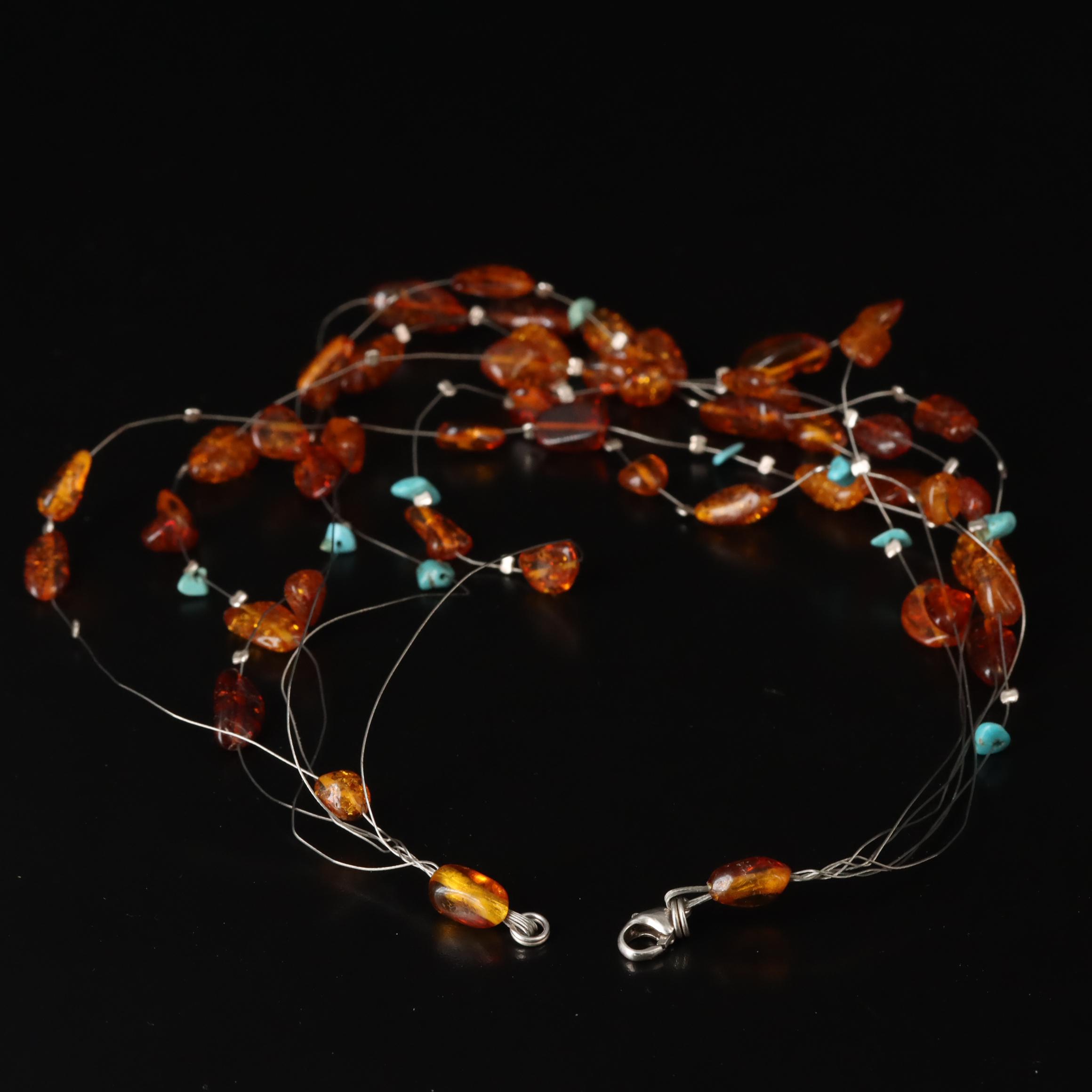 Multi-Strand Amber and Turquoise Necklace