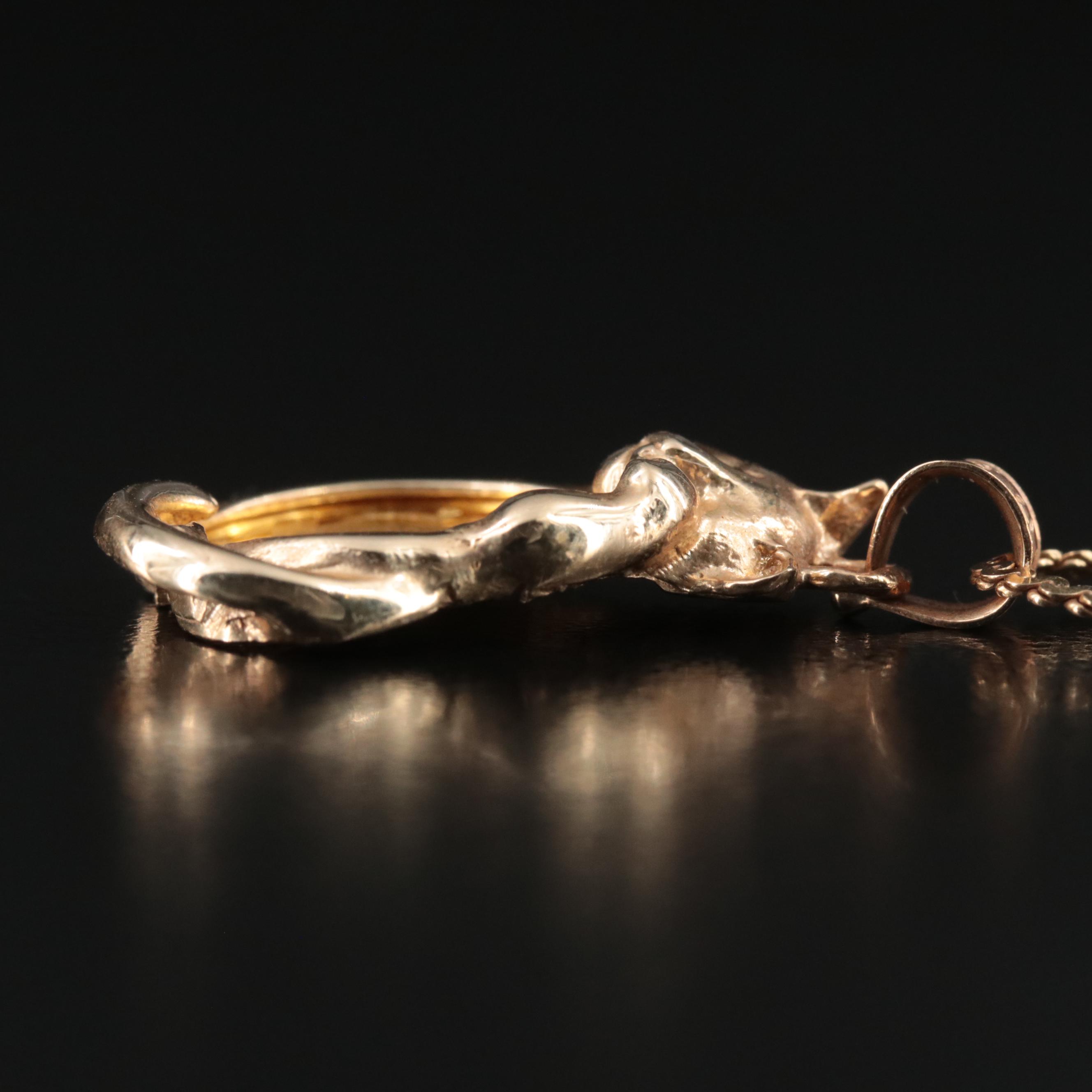 14K Cat Pendant on Serpentine Chain with 2001 Isle of Man Crown Gold Cat Coin
