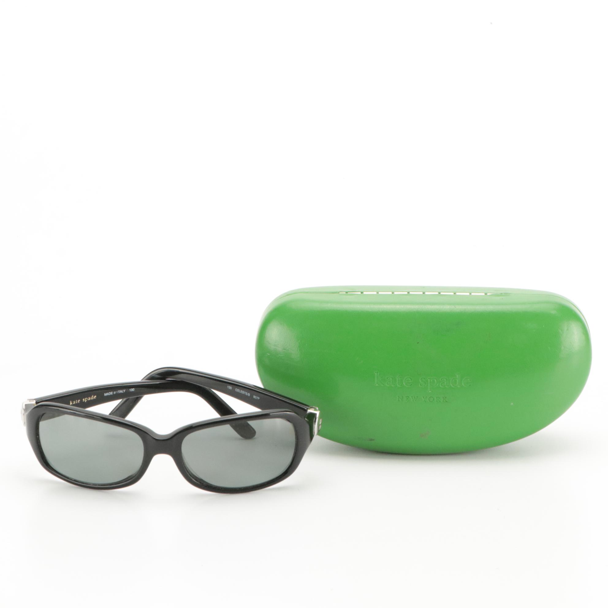 Tory Burch Reva Flats and Narrow Silk Scarf with Kate Spade Celeste Sunglasses