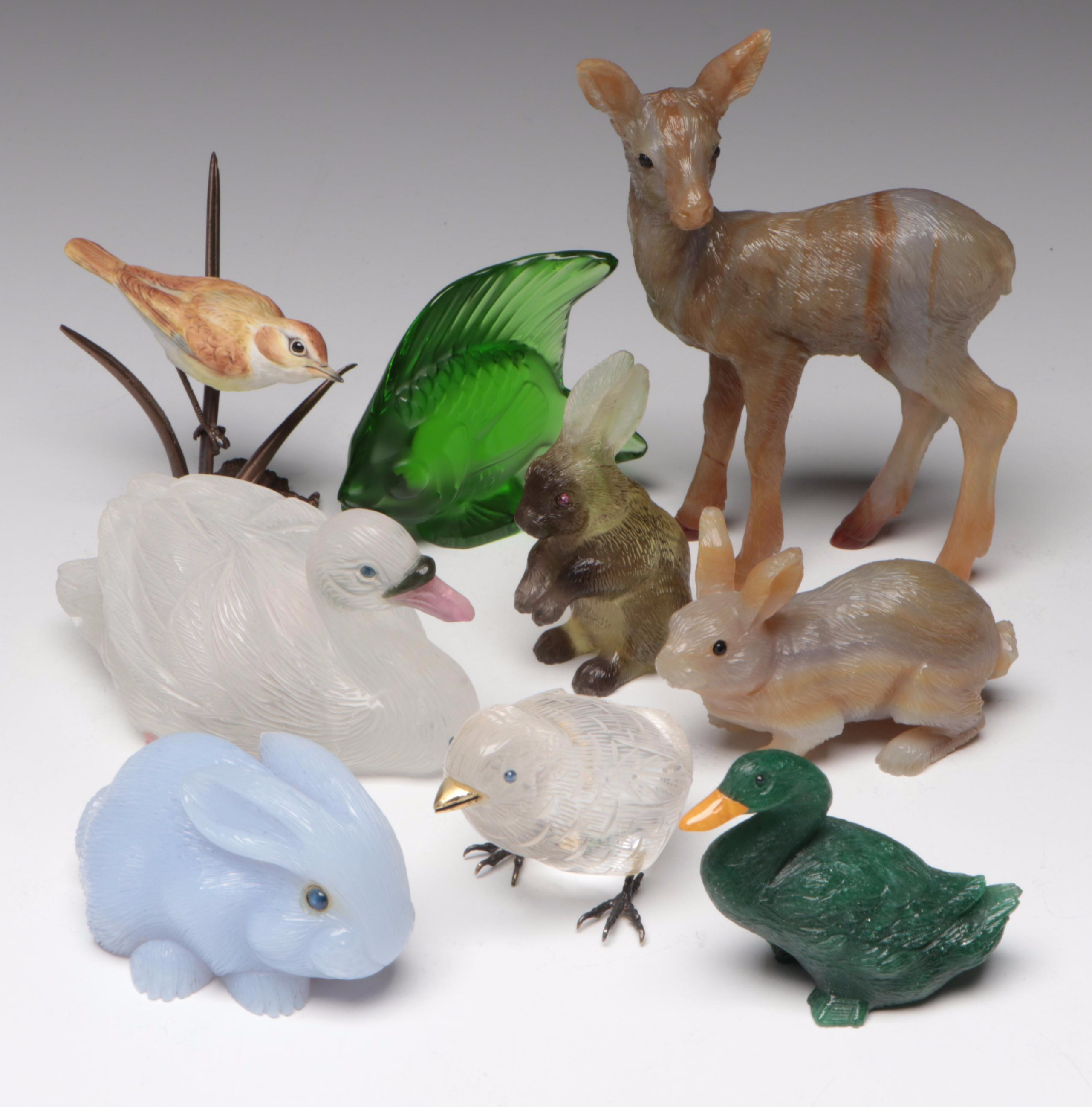 Lalique Fish with Carved Glass Animal Figurines