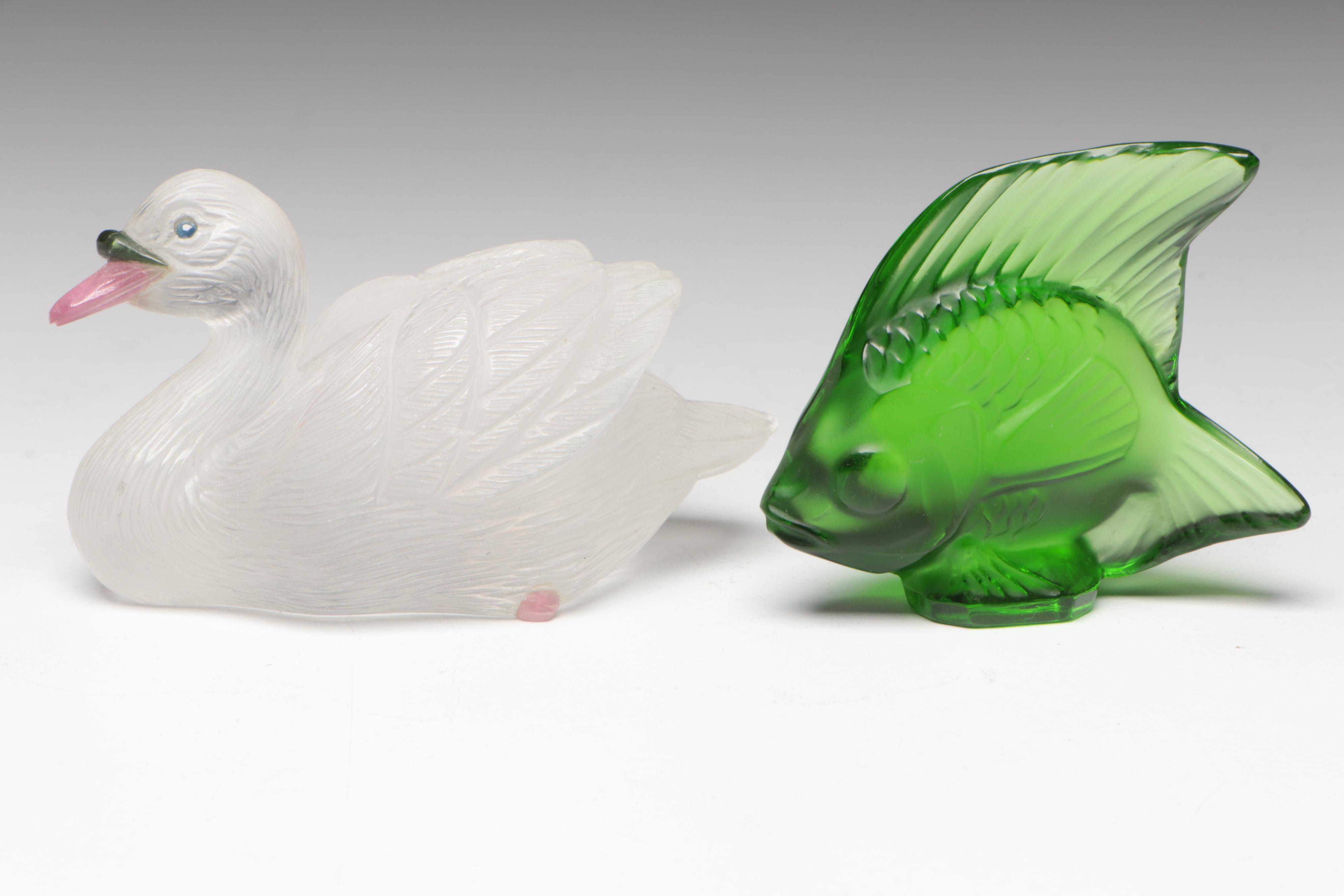 Lalique Fish with Carved Glass Animal Figurines