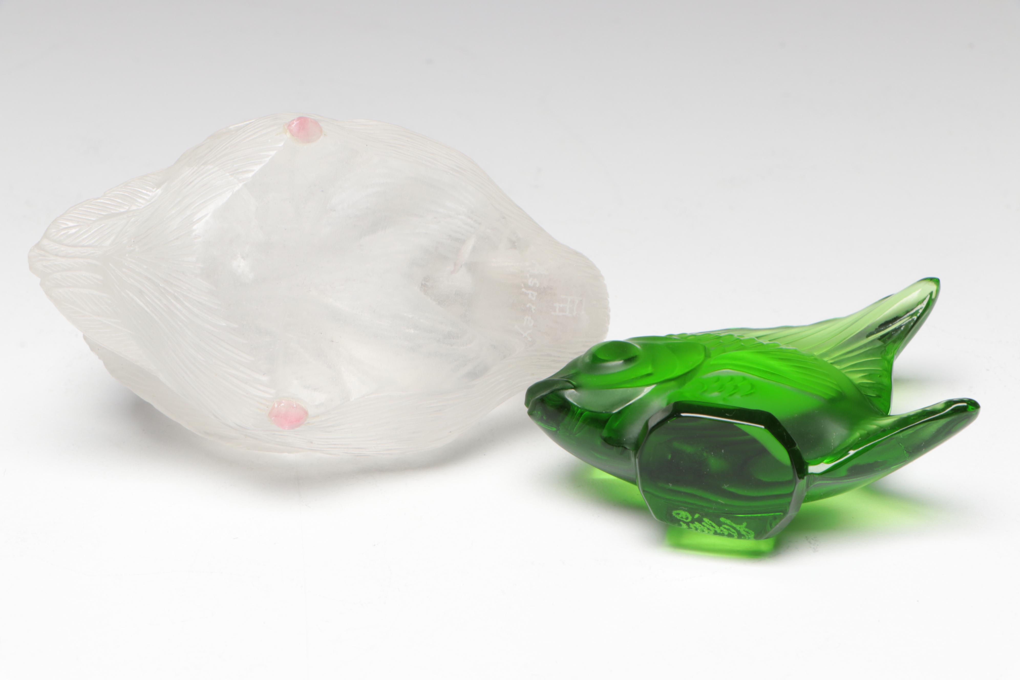 Lalique Fish with Carved Glass Animal Figurines